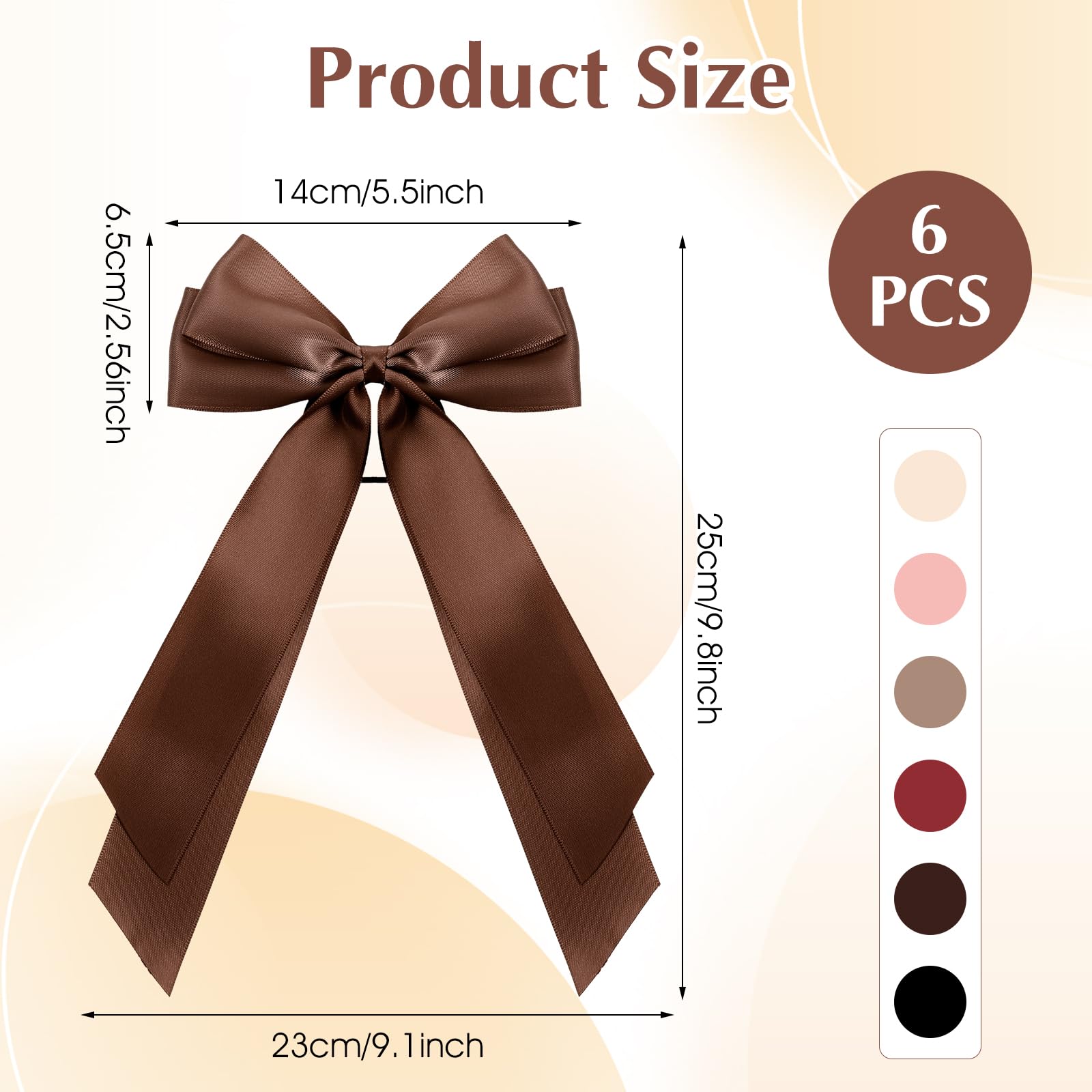 6 Pcs Hair Bows for Women Hair Ribbon for Women Satin Bow for Hairs Cute Bow Hairs Ties with Elegant Long Tails Vintage Charming Accessories(6 Colour) - Image 2