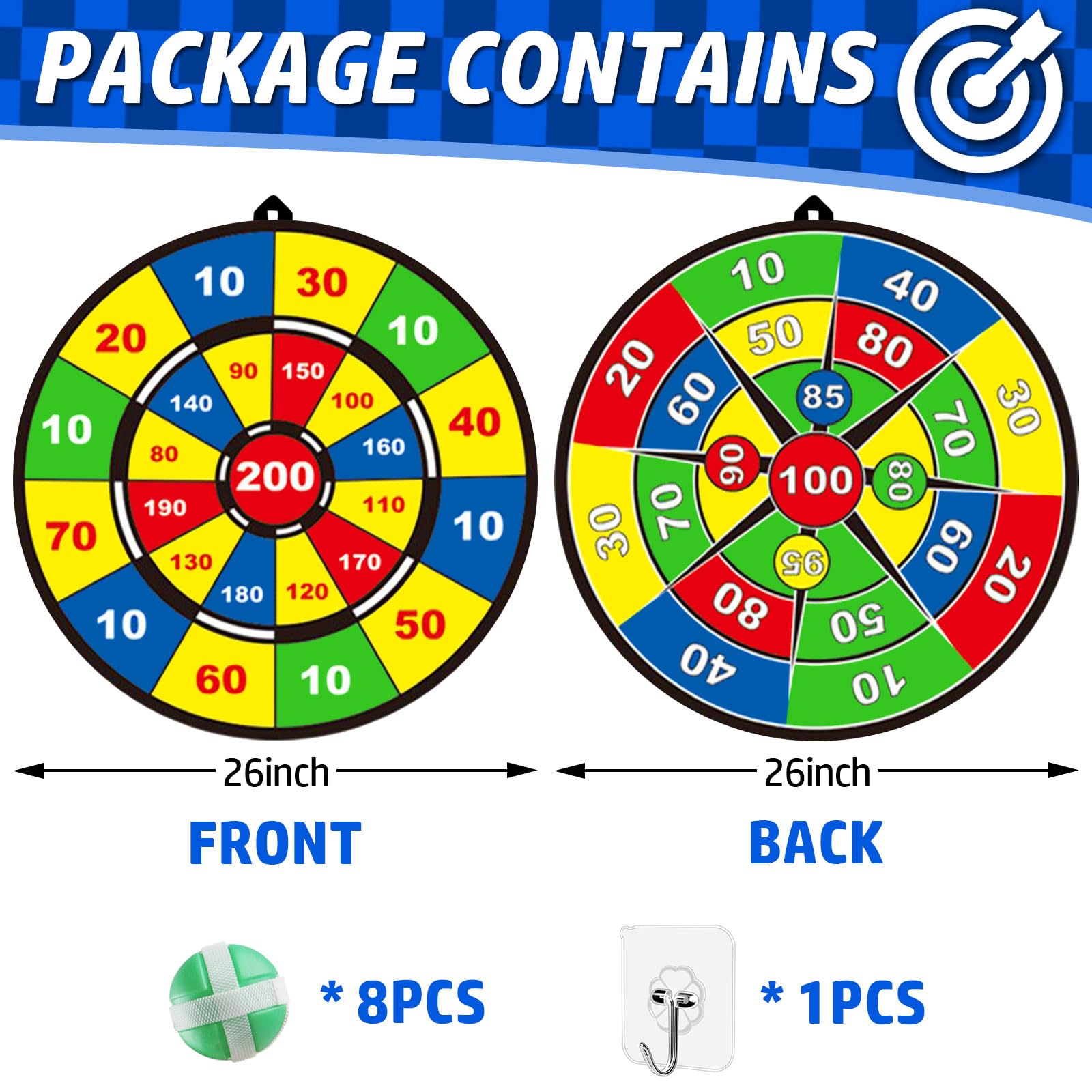 Gioco Freccette Per Bambini - Bersaglio 26 Pollici Doppia Faccia Con 8 Palline Adesive, Regalo Per Bambini 3+ Anni - Foto 9