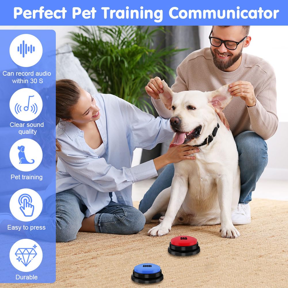 Buzzer Enregistrable Lot de 2, Boutons parlants, Bouton Enregistreur Buzzer Sonore avec Enregistrement de 30 Secondes, Bouton Communication pour Animaux