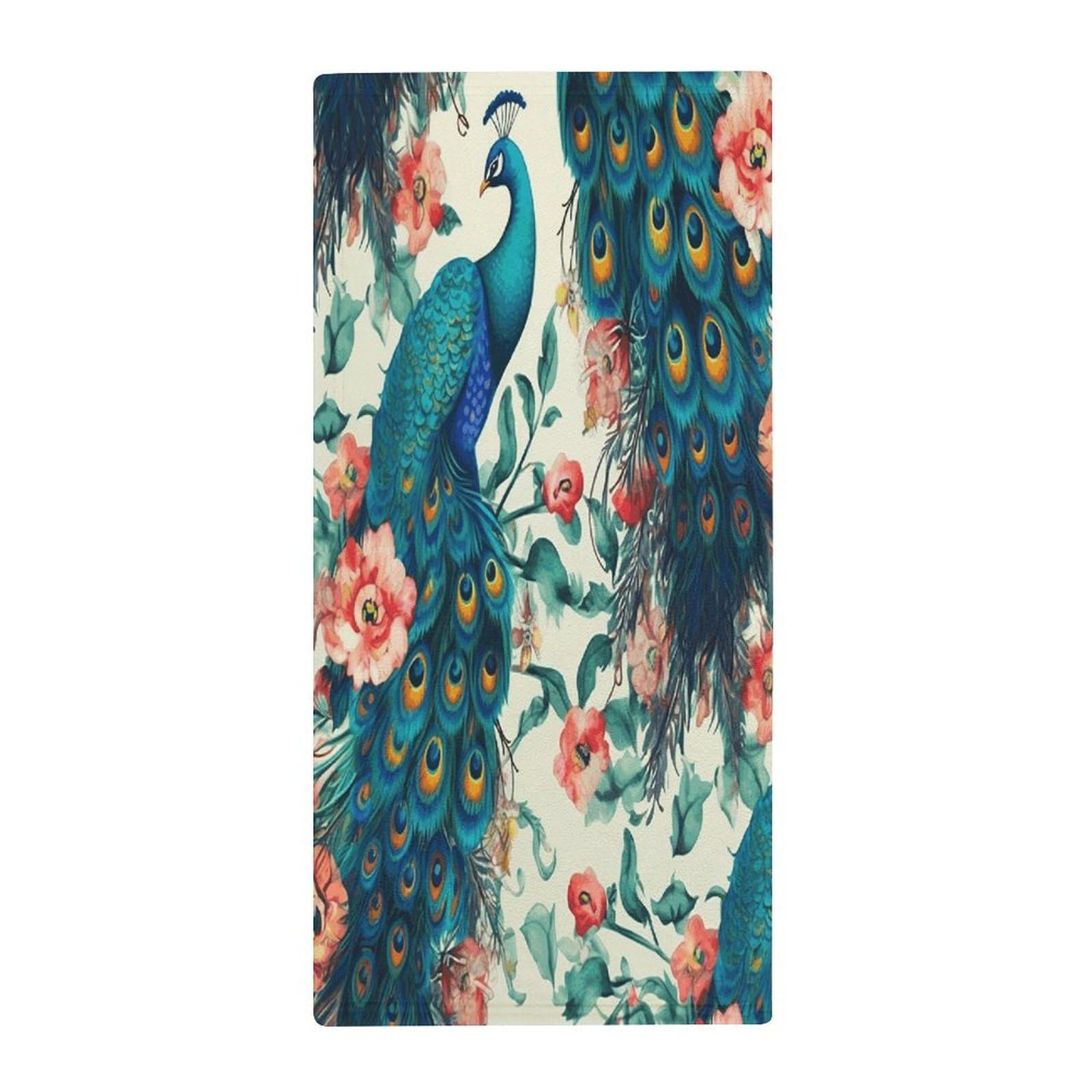 VstaDank Beautiful Peacock Flowers Hand Towels Ultra Soft Printed Towels Classic Coral Velvet Kitchen Hand Towel Highly Absorbent Hotel Spa Towel Collection for Bathroom Workout 13.8 X 28.7 in