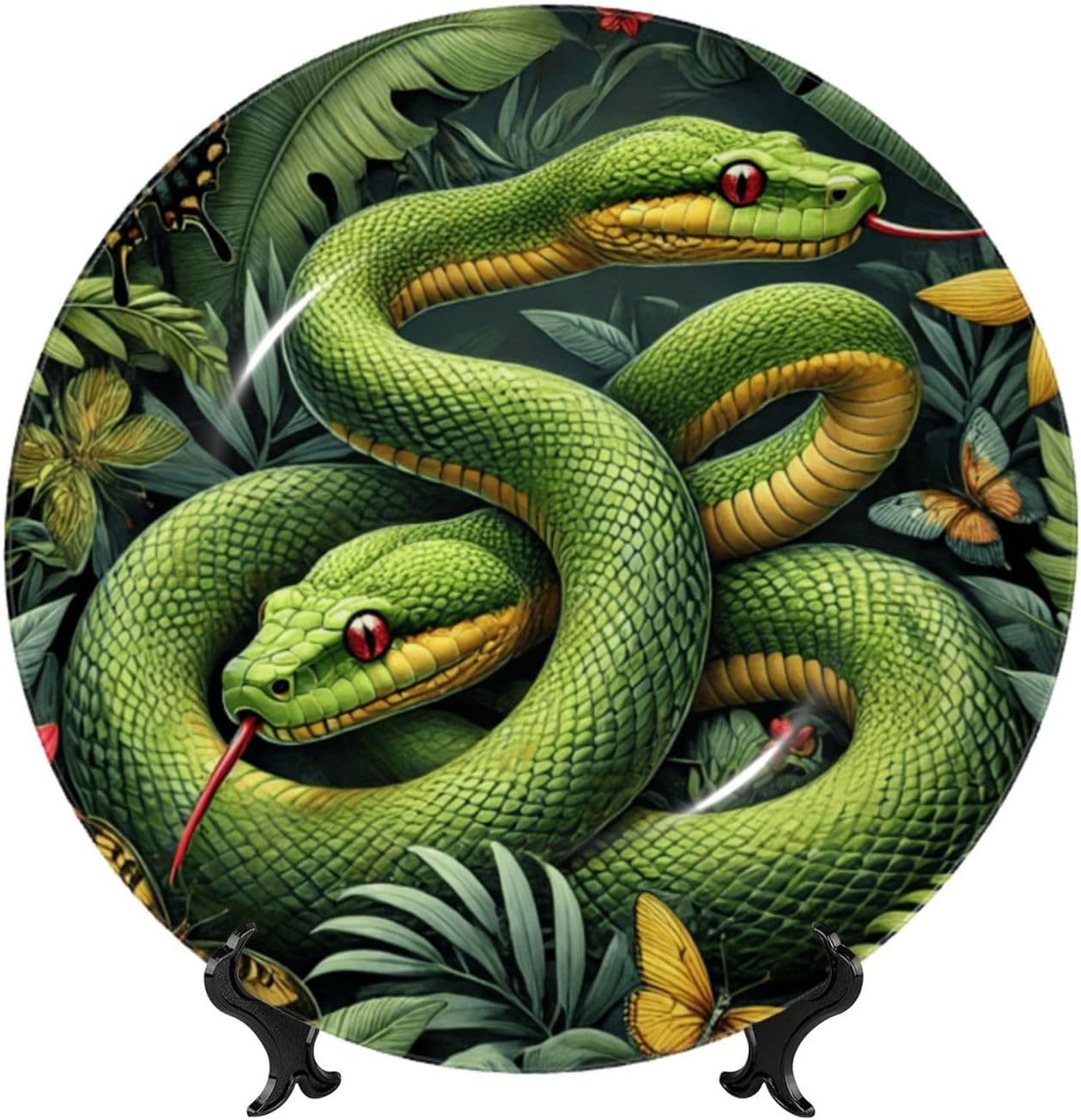 Realistic-Snakes 10 Inch Decorative Plate With Stand, Elegant Display Wall Plate For Home Decor