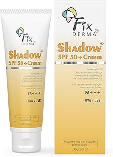 Fixderma Shadow SPF 50+ Cream Sunscreen for Face, Dermatologist Tested Moisturiser for Men, Sunscreen SPF 50 Face, Water Resistant Sunscreen, SPF 50 Face Moisturiser- 2.64 OZ