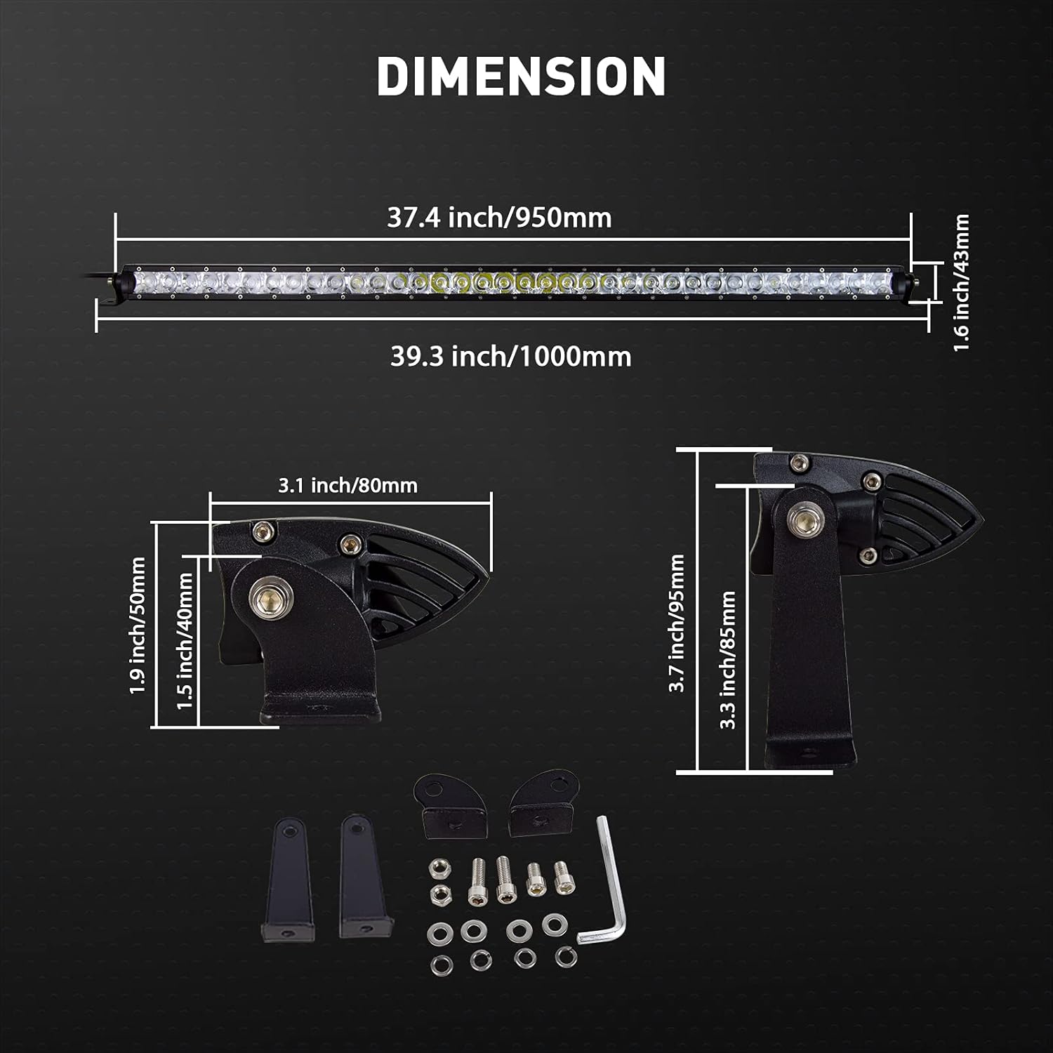 AUXTINGS 38 inch 180W Spot Single Row 14400LM Off Road LED Fog & Driving Roof Bumper Light Bars 2 Style Mounting Brackets for Off Road ATV UTV Trucks Boat,12V 24V Waterproof