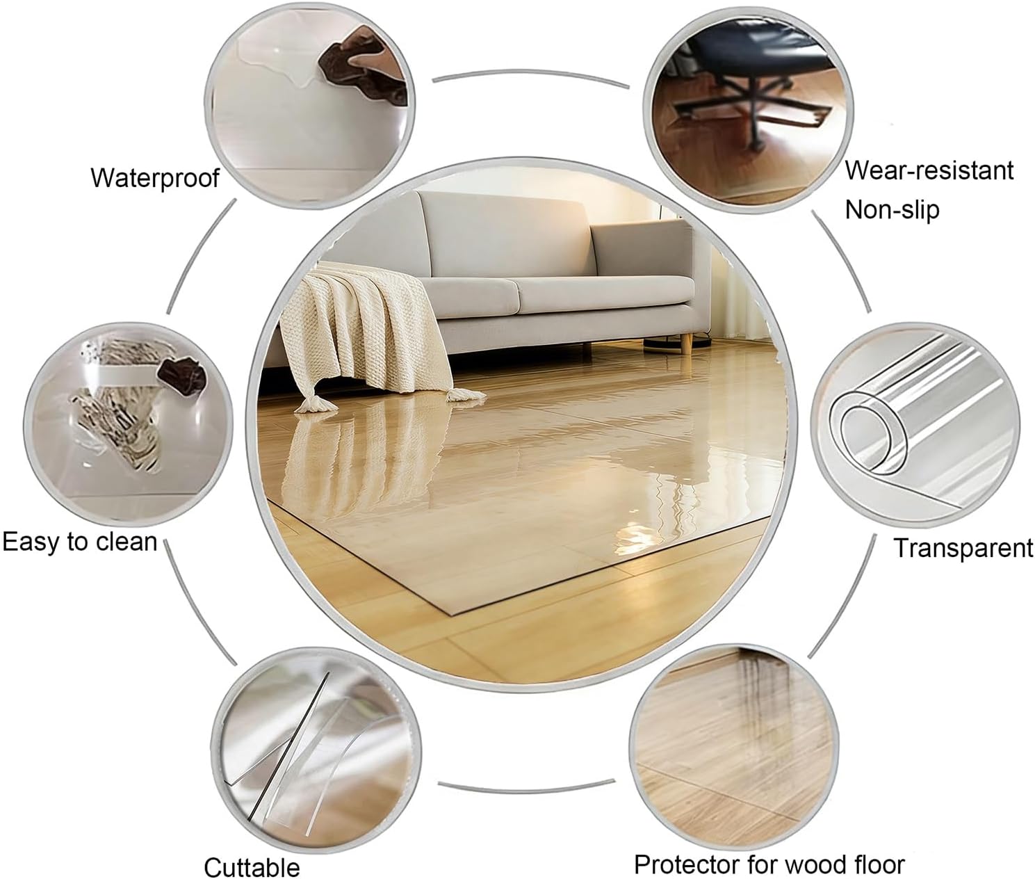 Clear Table Cover Protector 2mm Thick, Office Chair Mat for Hardwood Floor, Waterproof PVC Floor Protector for Dining Room, Office, Doorway(60x120cm)