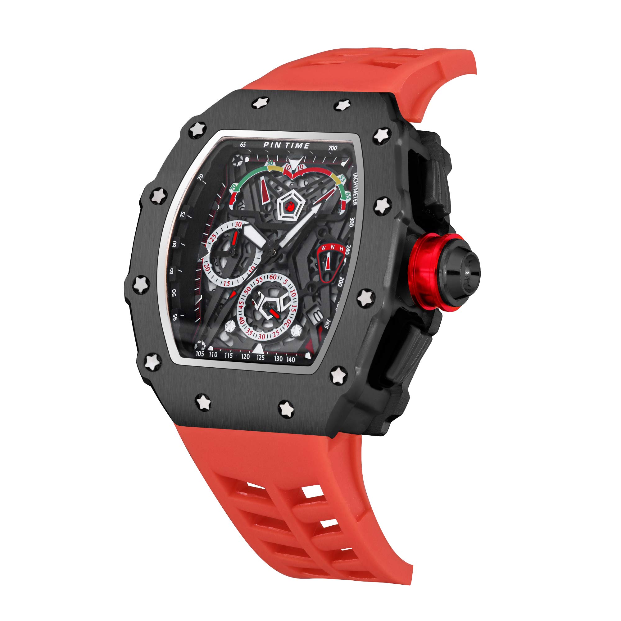 Męskie unikalne punkowe błyszczące Iced Out Dress Zegarki Tonneau prostokątne zegarki dla mężczyzn wodoodporny analogowy chronograf sport praca męski zegarek na rękę świecący pasek silikonowy