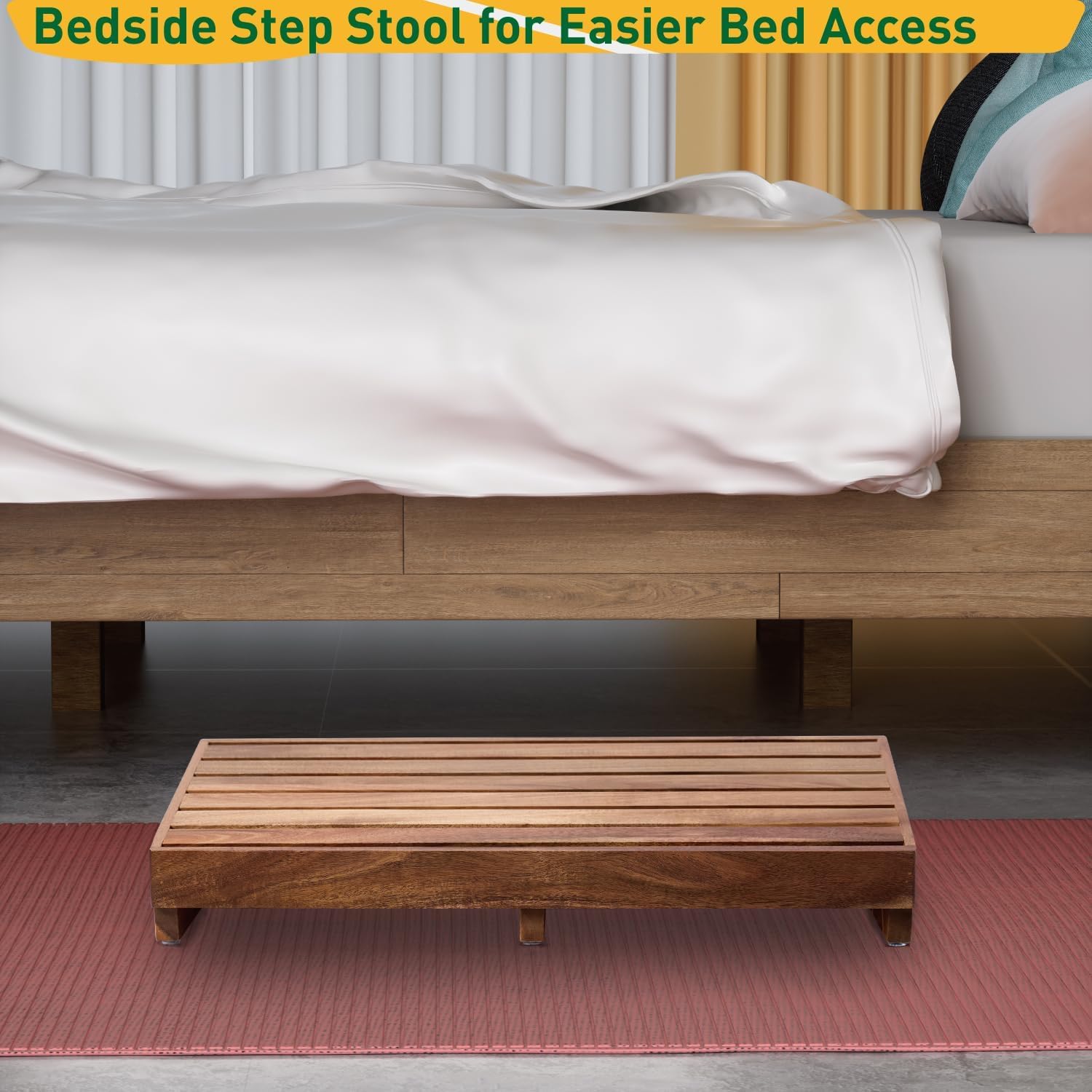 Craftsline Wooden Step Platform 3.8" Height, Outdoor Steps with Non-Skip Pads for Seniors, Acacia Wood Step Stools for Adults, Stool for Bed (No Assembly Required) 2