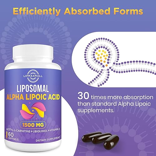 Miniatura 4 de Ácido alfa liposomal lipoico 1500 mg - con acetil-L-carnitina 900 mg y ubiquinol 100 mg y vitamina E 15 mg, suplemento ALA para antioxidantes
