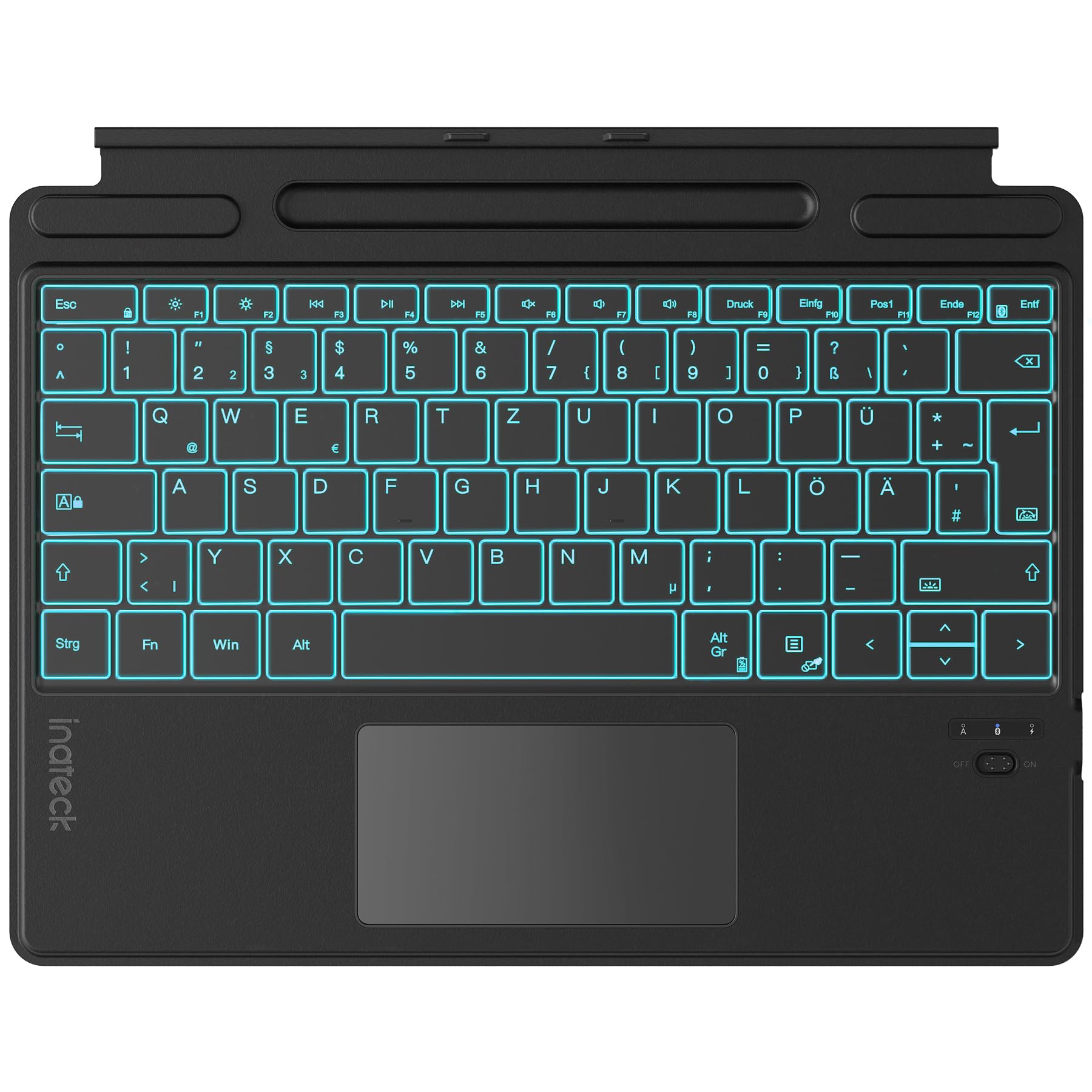 Inateck Surface Pro 9 Tastatur,Kompatibel mit Surface Pro 11/10/9/8/X, KI-Funktion,Surface Tastatur mit Touchpad 7-Farben Hintergrundbeleuchtung und Stifthalter,QWERTZ, KB05114