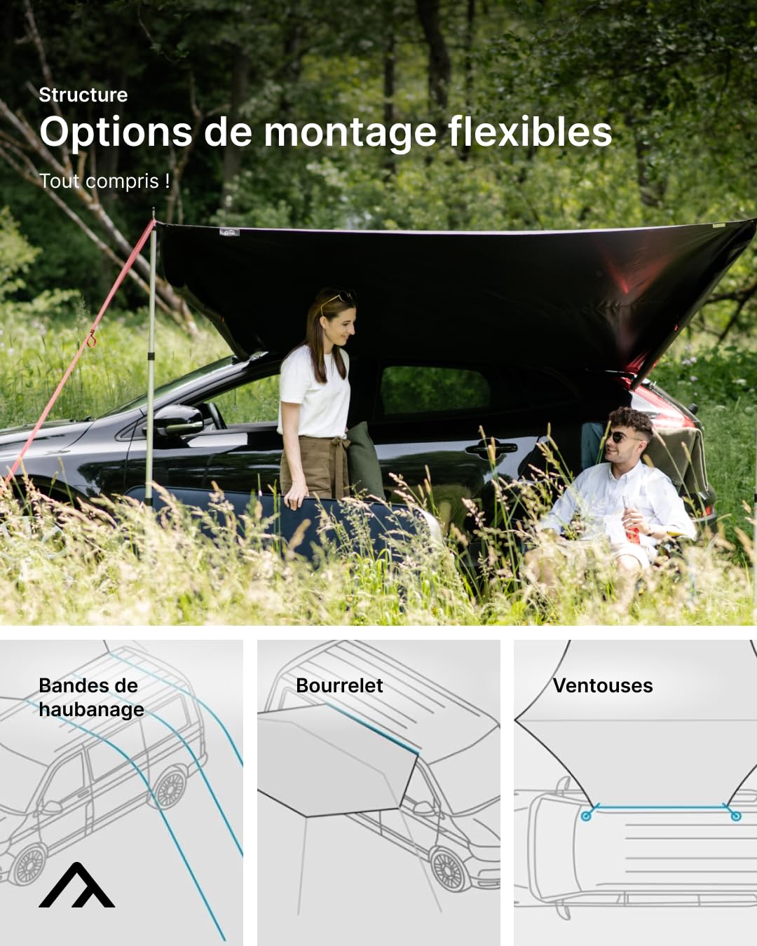 qeedo Motor Tarp Auvent Fourgon avec Protection UV (UV80) et Dark-Coating - Convient pour: Camping-Cars, caravanes, auvents, tuyauterie ou Montage à Ventouse