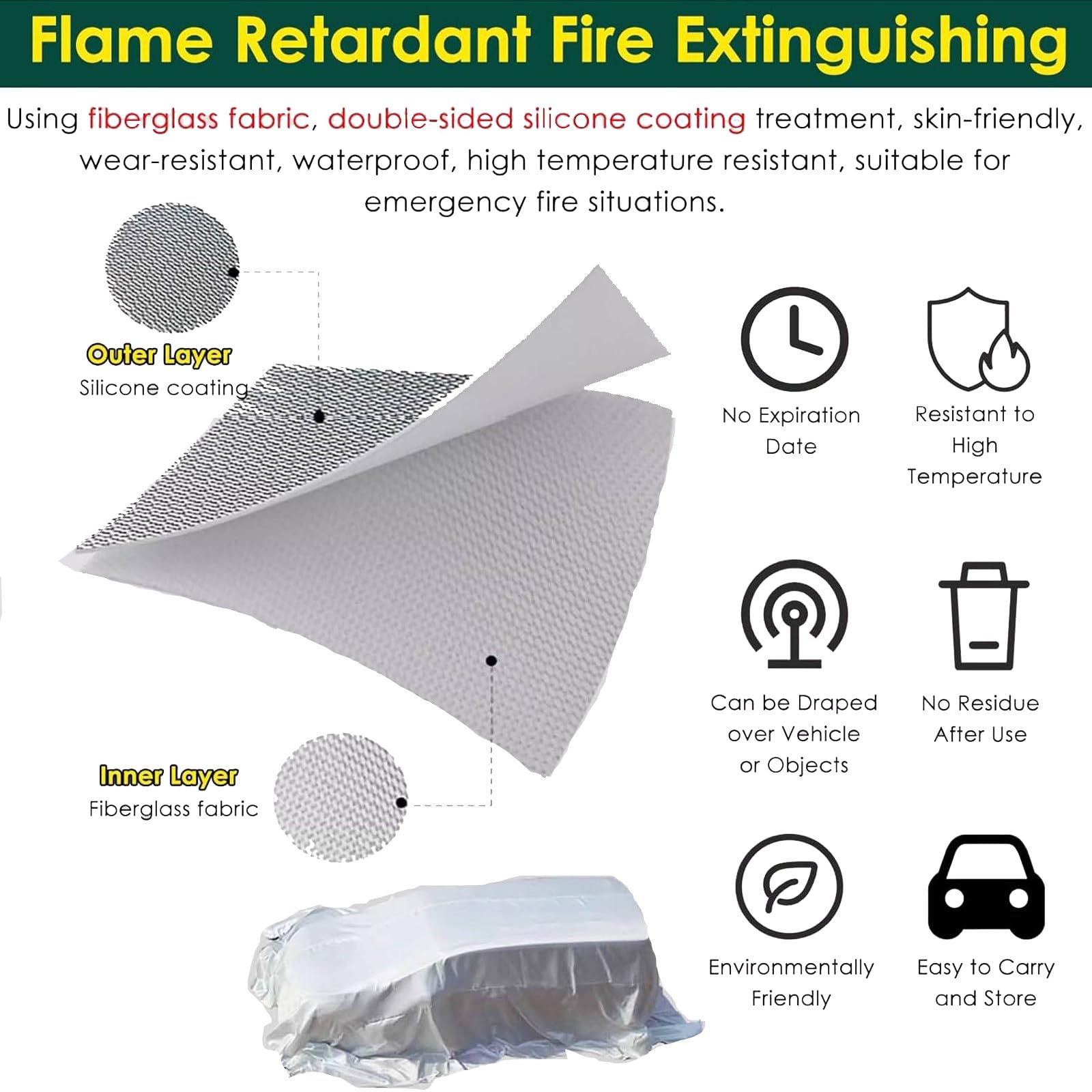 Manta de emergencia reutilizable para extinción de incendios de baterías de vehículos y motores, manta de seguridad resistente a altas temperaturas