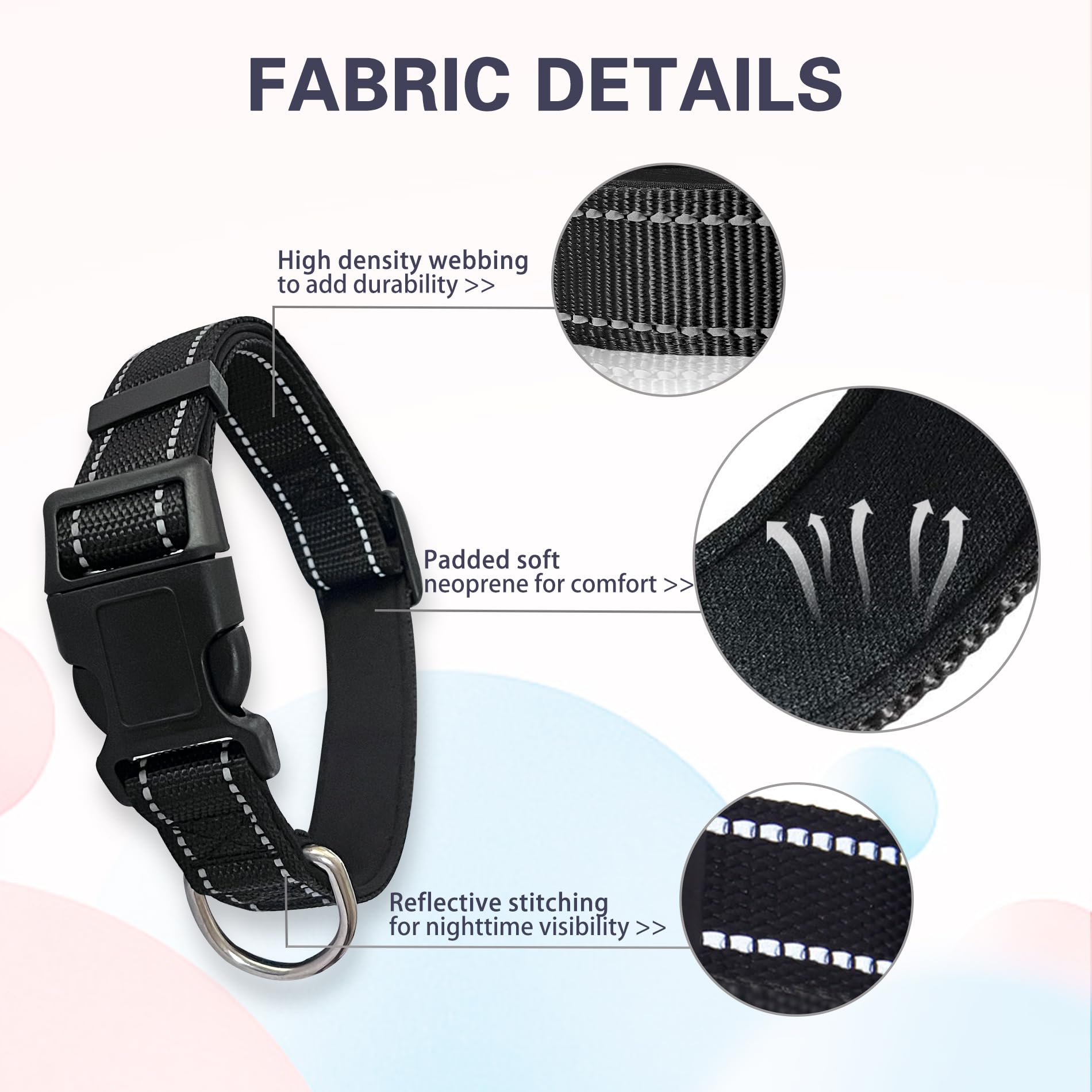 UBRAVE Dog Collar,Reflective Nylon Dog Collar,With Quick Release Buckle,With Soft Neoprene Padding,Adjustable Nylon Collars for Medium Dogs M - Image 3