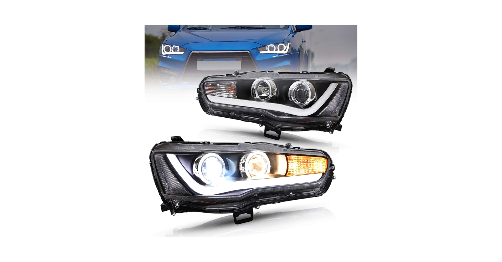 1111　② LEDライト Crystal High Power LED Angel-Eyes Head lights for MITSUBISHI