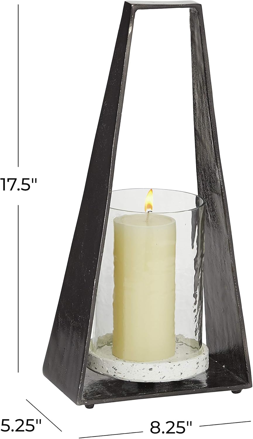 Contemporary Black Candle Lantern - 8" x 17.5" Hanging Hurricane
