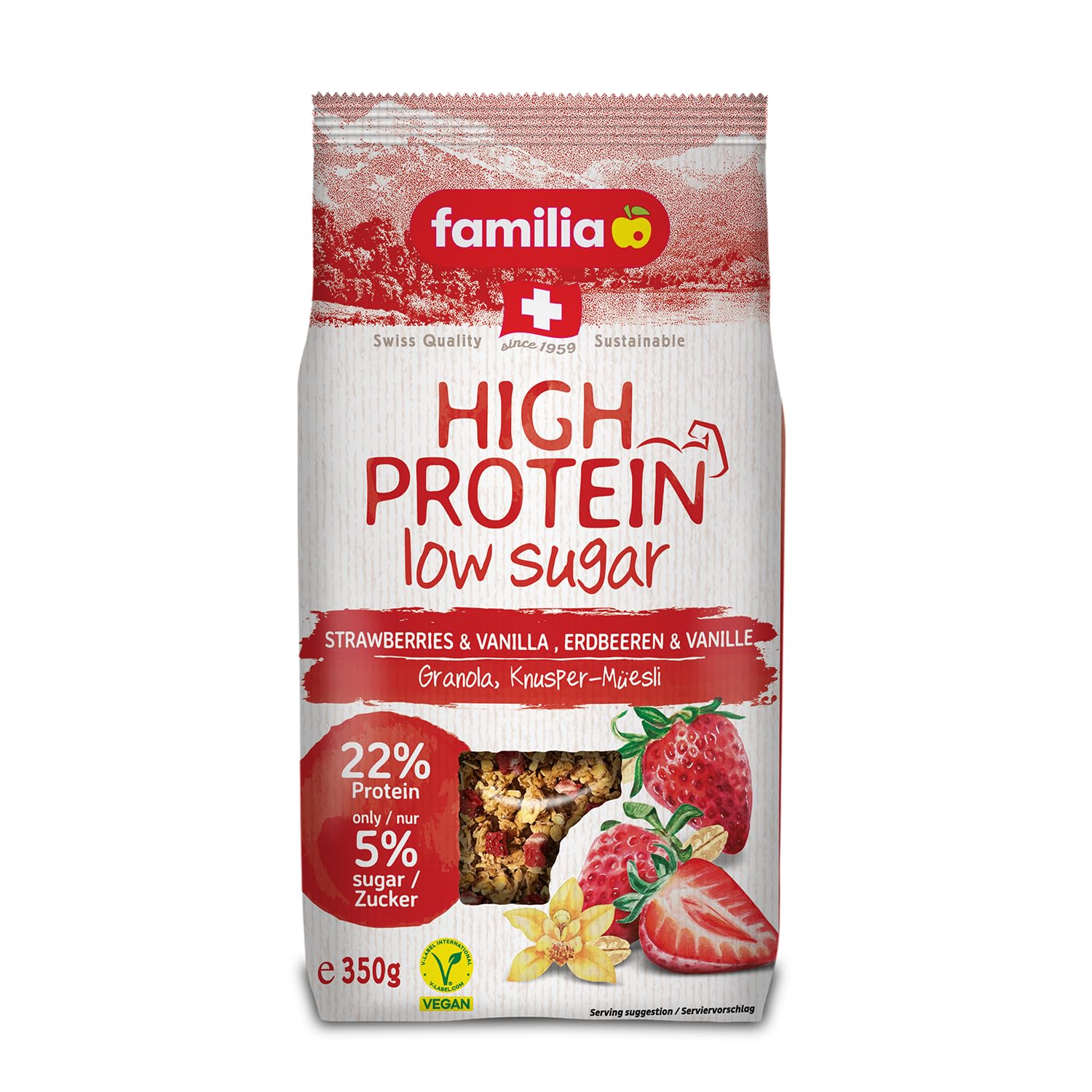 FamiliaHigh Protein Muesli, Strawberry & Vanilla, Low Sugar, Vegan - 350g