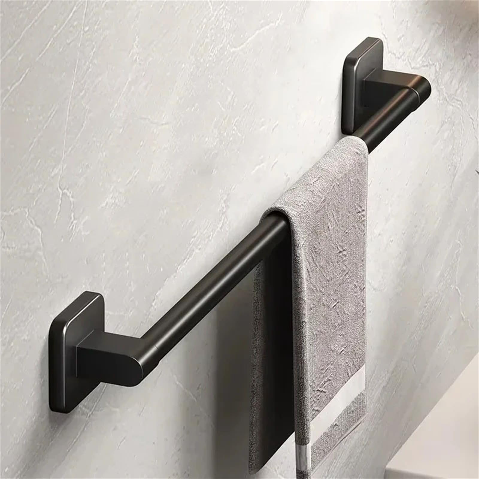 Porte-serviettes mural autocollant 50cm noir mat à haute capacité de charge