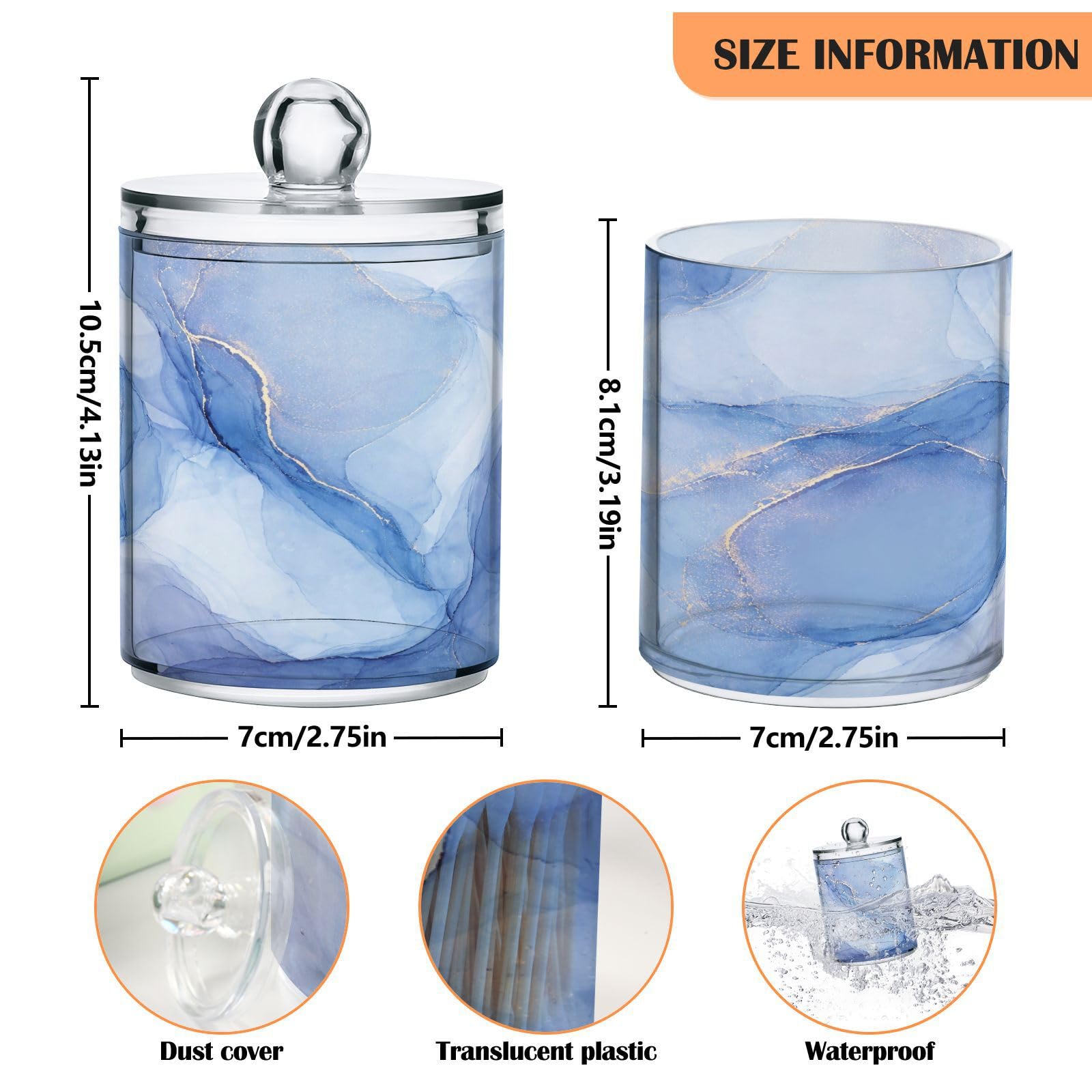 Qtip Halter Spender Blau Marmor Badezimmer Aufbewahrungsbehälter Deckel Acryl Kunststoff Apotheker Glas Set Schminktisch Make-up Organizer für Wattestäbchen/Pads/Zahnseide