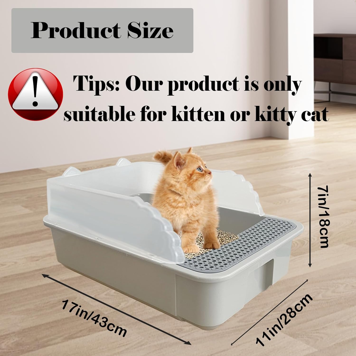 kathson Open Small Cat Litter Box with High Side,Anti-Splashing Kitten Litter Pan,Semi-Enclosed Removable Kitty Cat Toilet with Litter Sifting Scoop for Boxes Easy to Clean No Odor-Grey