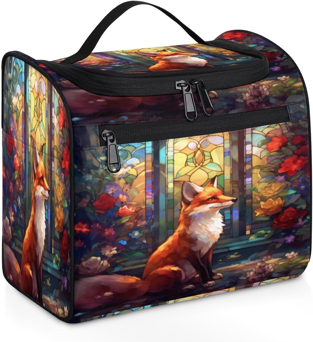 Travel Toiletry Bag for Women Men Art Painting Fox, Hanging Cosmetic Organizer Bag,Portable Water Resistant Makeup Bag,Travel Essentials Kit for Girls