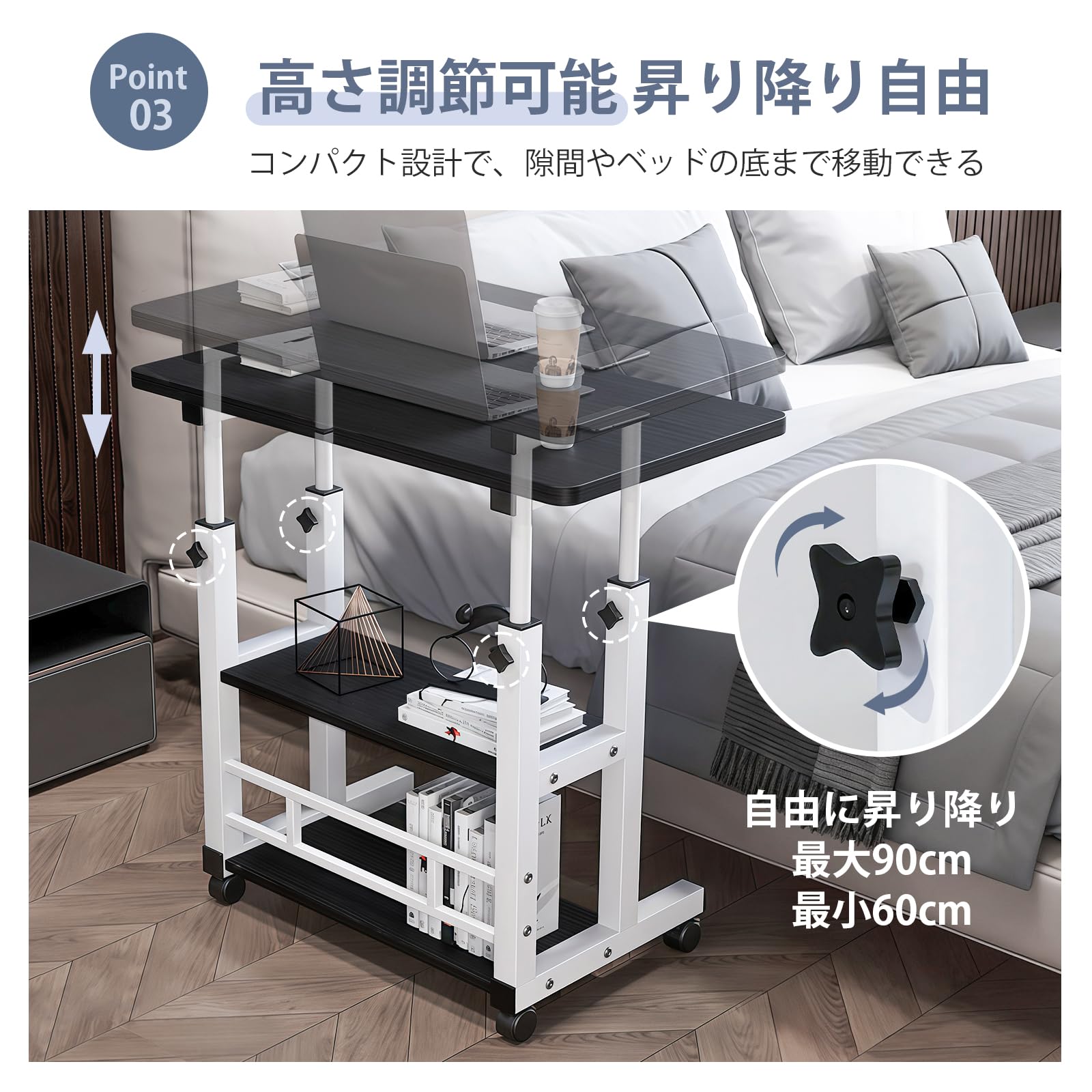 台湾産大理石】サイドテーブル 安定性抜群 コンパクト収納可 EEWIQOQ