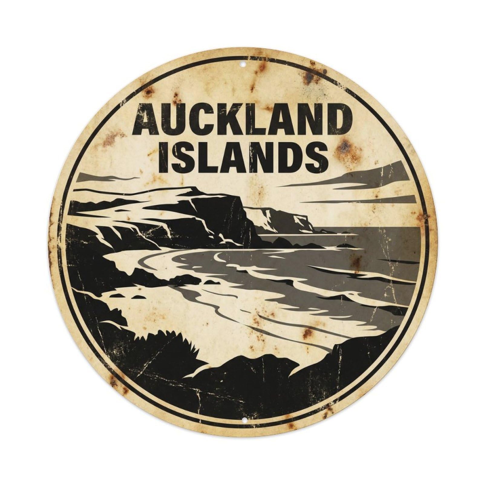 Olhnbad 08X08inch Style Auckland Islands Marine Scenery Black White Metal Tin Sign