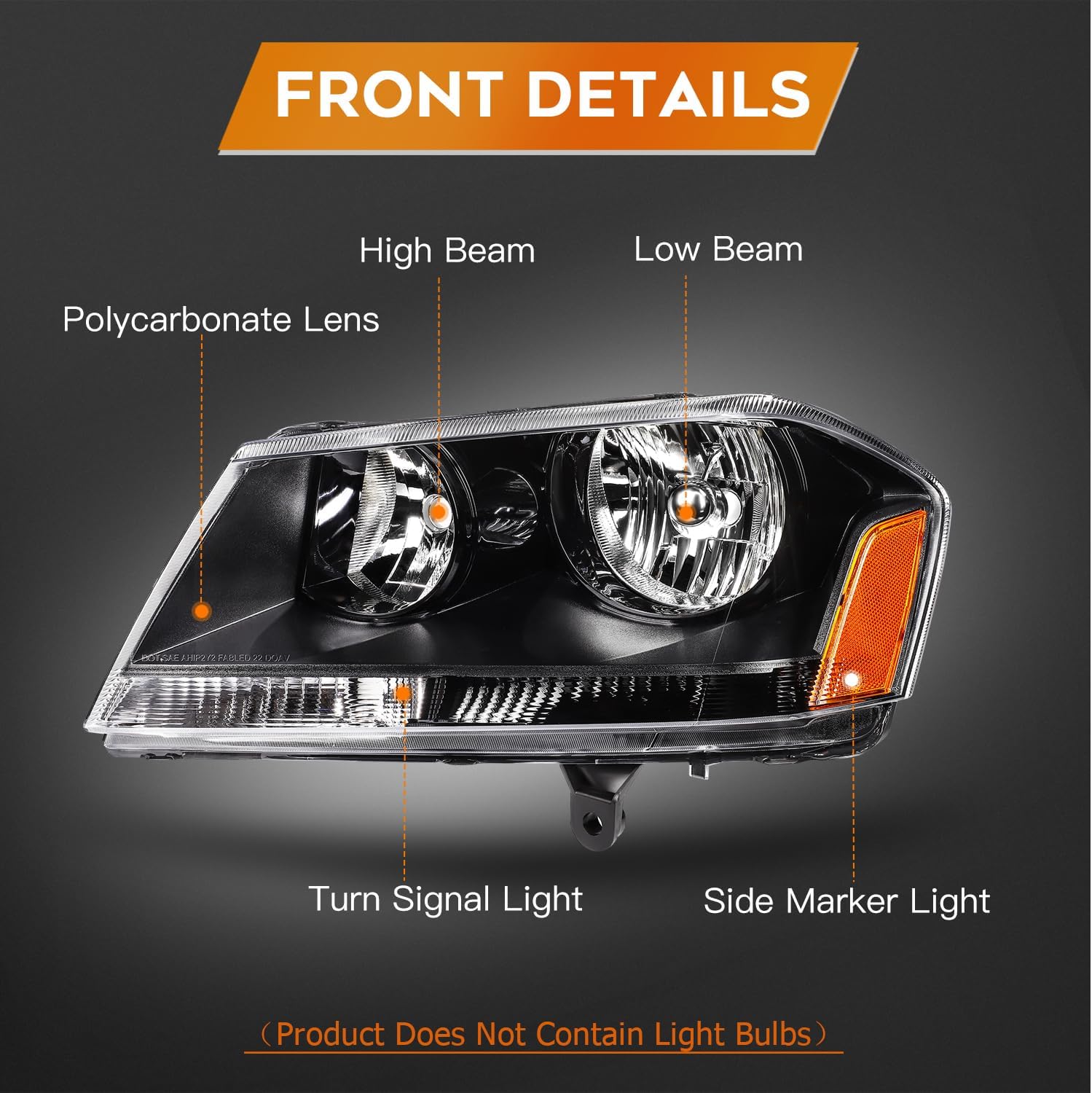 Headlight Assembly Fit for 2008-2014 for Dodge Avenger Black Housing Amber Reflector Driver and Passenger Side 5116343AD 5116342AD 5303745AD 5303744AD CH2502182