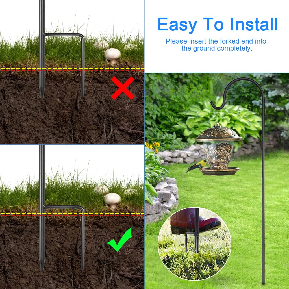 2 Pezzi Gancio da Pastore in Metallo 100 cm per Giardino, Esterno - per Uccelli, Luci Solari, Lanterne, Matrimoni, Cestini di Piante