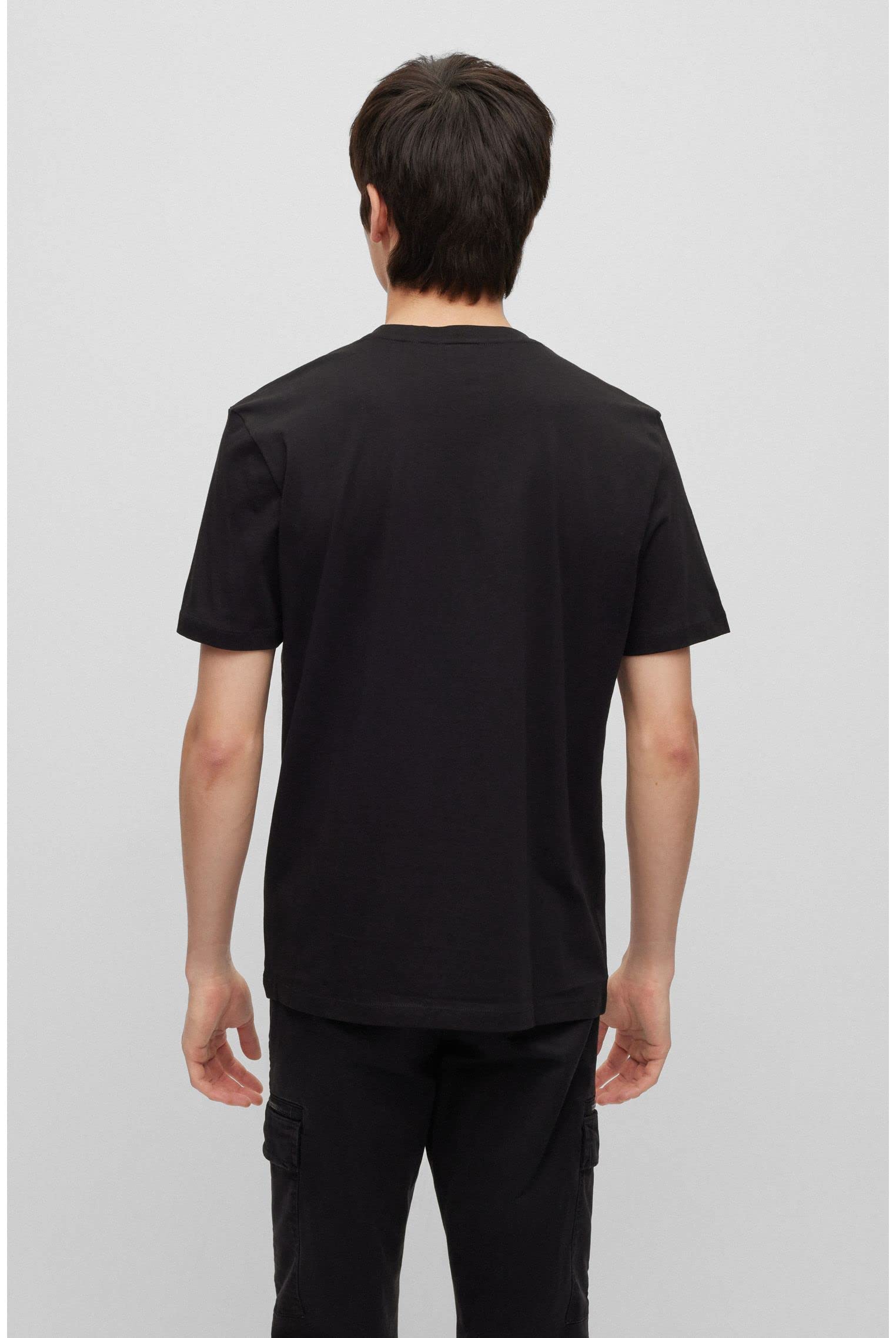 HUGO Męski T-shirt Dulivio Regular -Fit z bawełnianego dżerseju z kontrastowym logo, Schwarz002, L