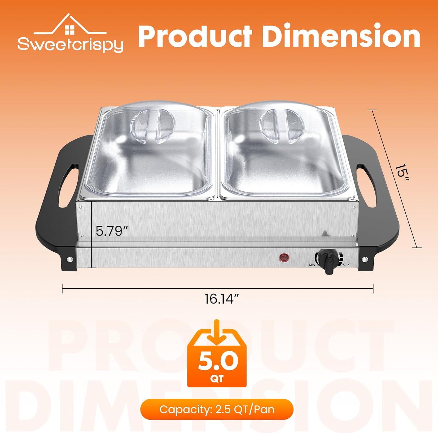 Sweetcrispy Buffet Servers and Warmers, Warming Tray with Temperature Control, 5QT Chafing Dish Buffet Set Perfect for Parties, Holidays & Entertaining, Dishwasher Safe, Stainless Steel