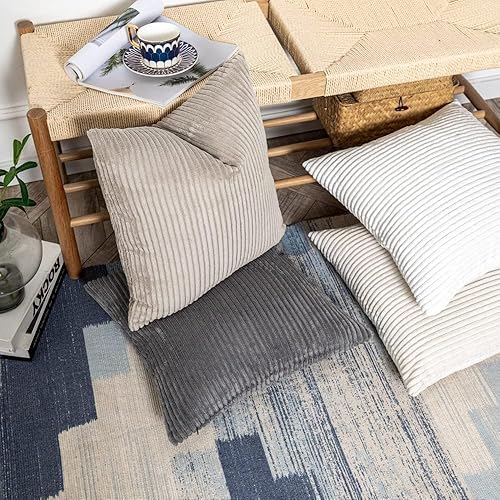 Miniatura 6 de Komollocoe Juego de 4 fundas de almohada neutras primaverales de 18 x 18 pulgadas, de terciopelo bohemio, decorativas, para sofá, sala de estar,