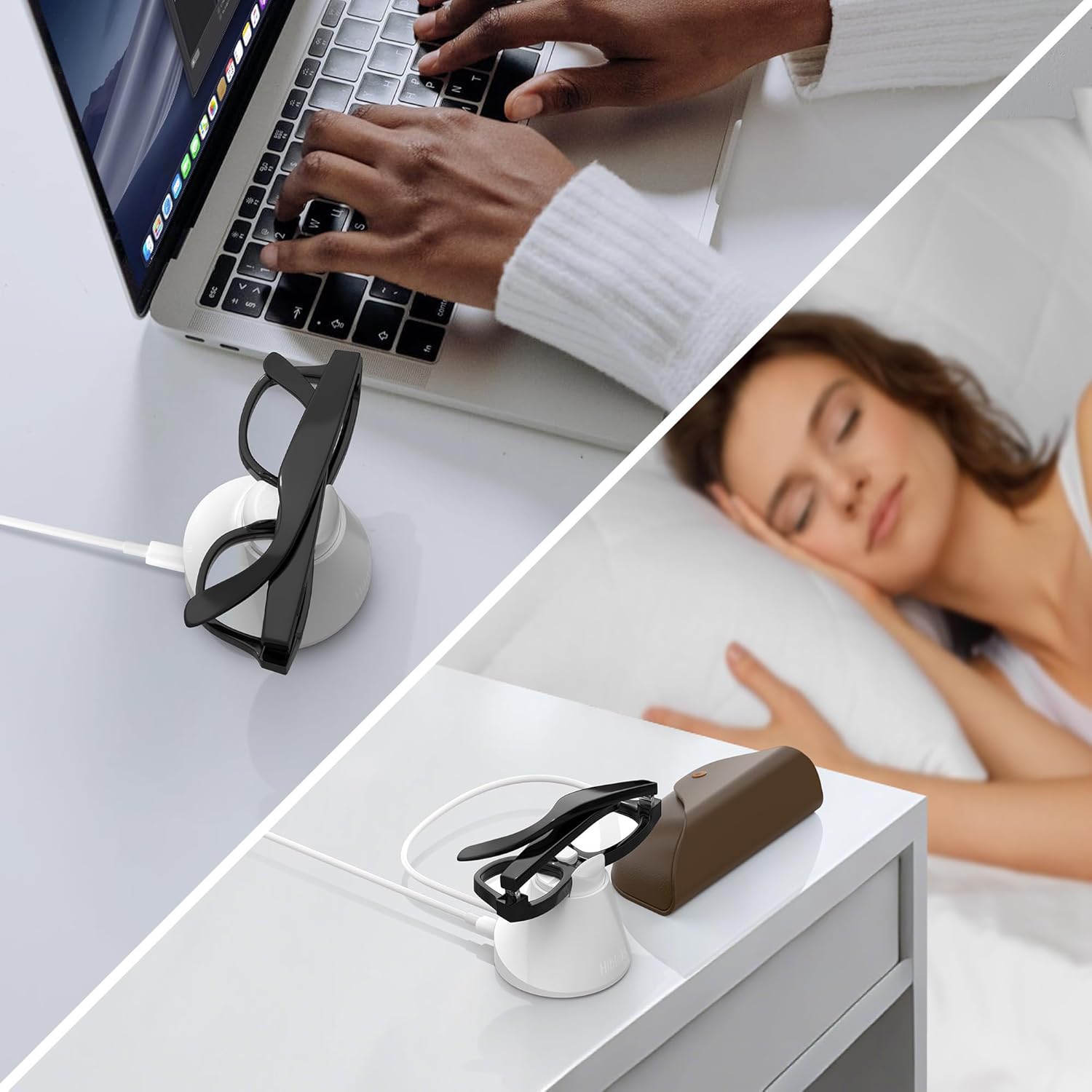 HiBloks Magnetic Charging Station for Ray-Ban Meta Wayfarer/Skyler Gen 2 Smart Glasses Accessories, Fast Charging Dock with LED Indicator Compatible with Rayban Meta Gen 2 & Glasses Case (White)