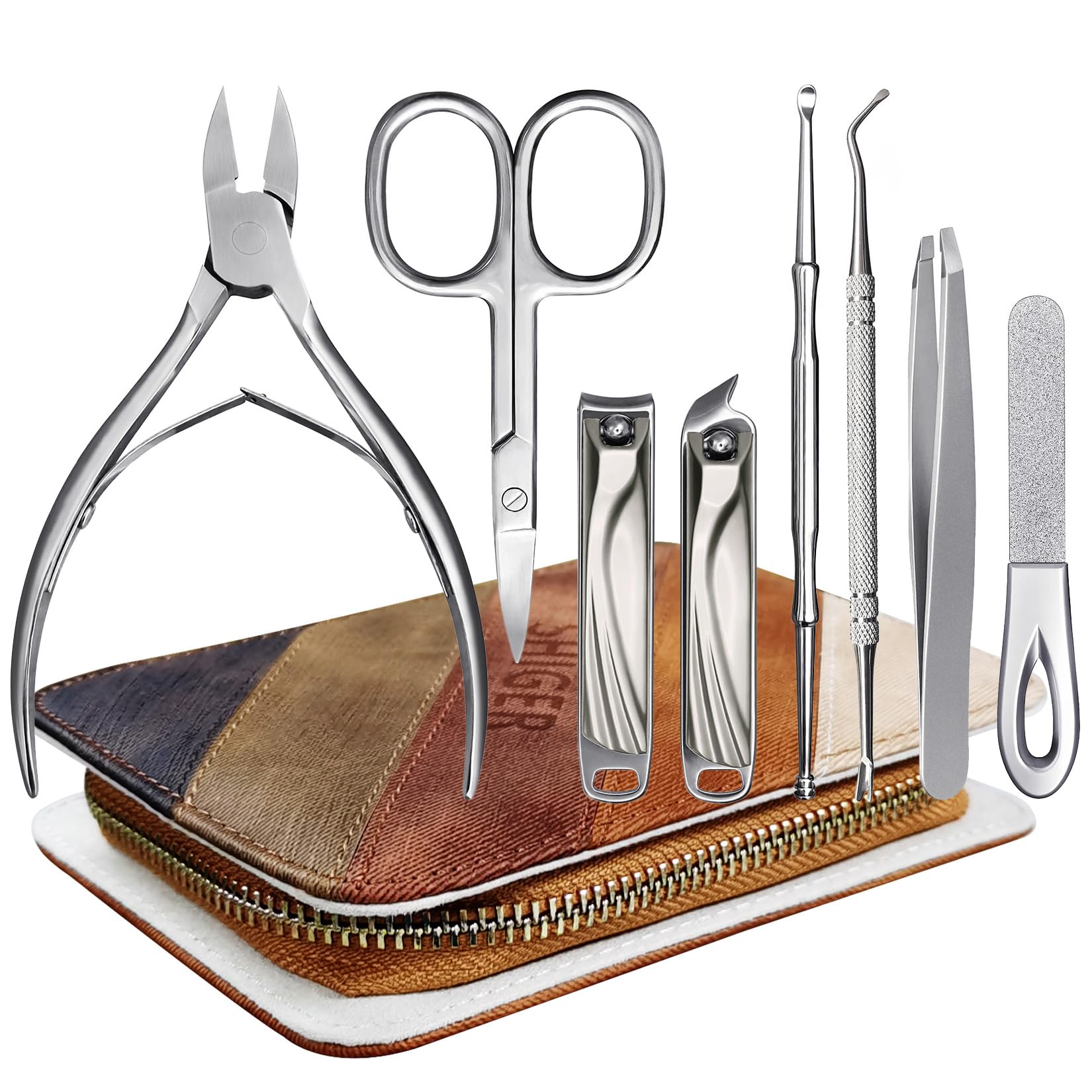 SGNEKOO 8-Piece Stainless Steel Nail Clipper Set for Home(Silver)