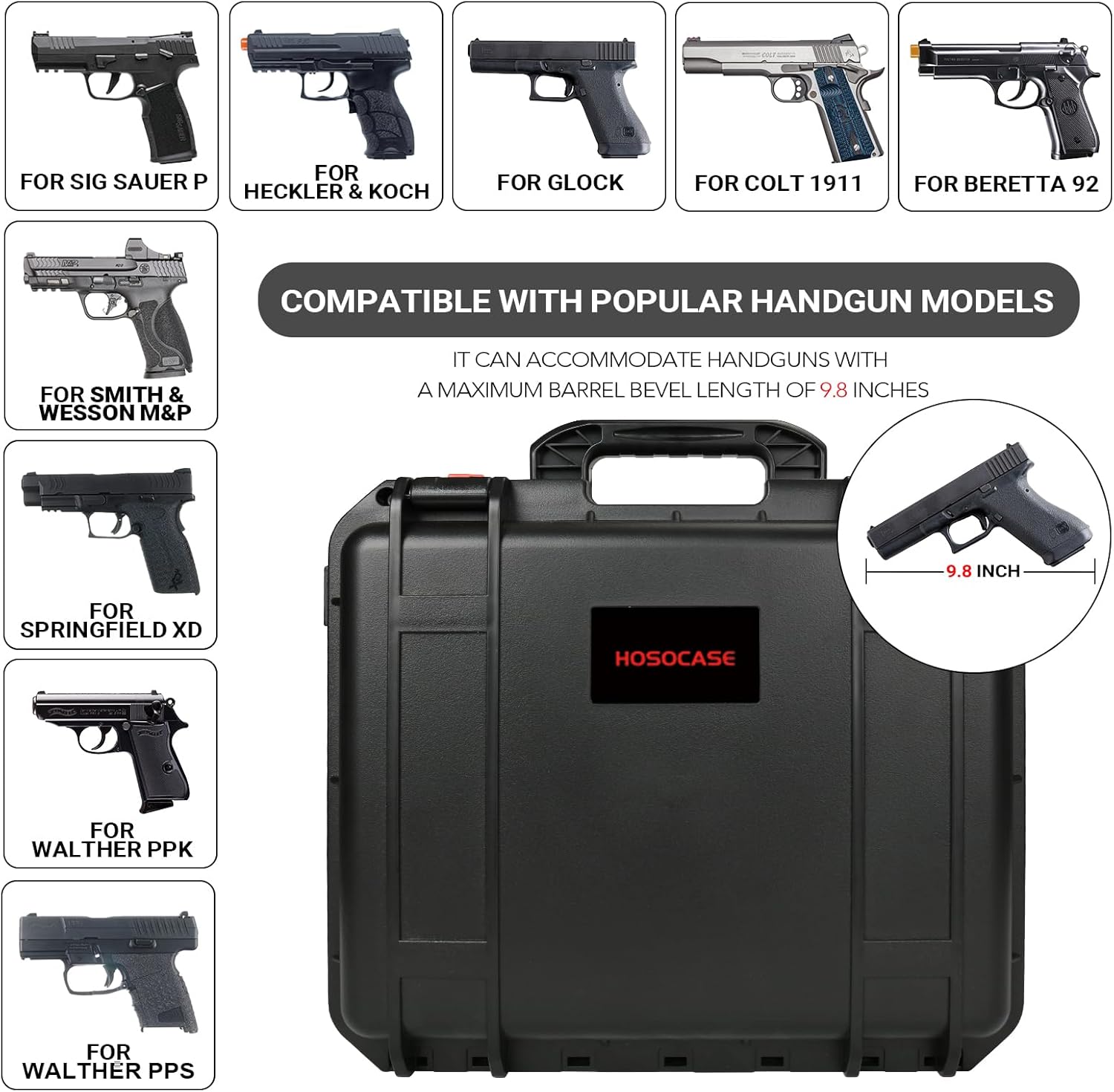 Gun Pistol Case for Multi Handguns - Holds 4 Hand Guns Case & Magazines + 9mm Ammo Box Storage Case - Waterproof Ammo Case Organizer Durable 3-Layer 1200+ Round