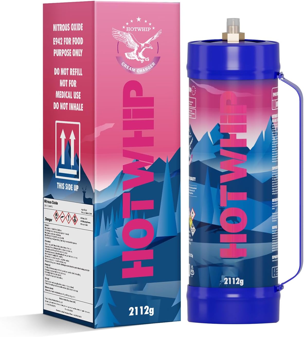 Whipped Cream Charger, 3.3L Tanks, 2112g Hotwhip Whip Cream Charger Cylinder Strawberry Flavor, 1-Pack