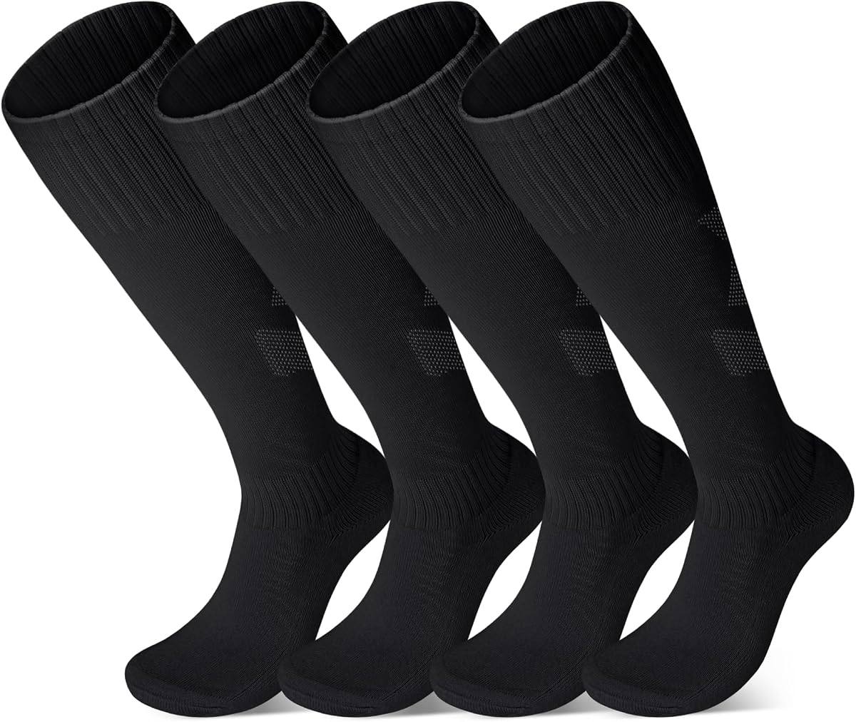 FPAKDH 2 pares de calcetines de fútbol para niños de 7 a 13 años de edad, calcetines de entrenamiento deportivo transpirables para niñas, calcetines de fútbol para niños, negro