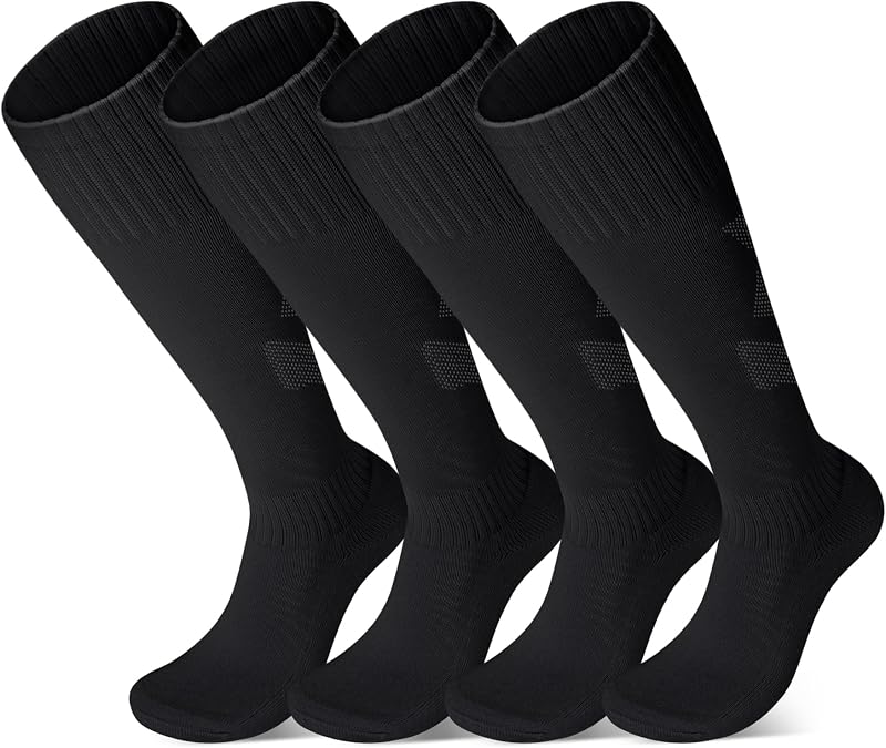 FPAKDH 2 Pairs Kids Soccer Socks for 7-13 Years Old Breathable Sports Training Socks for Girls Boys Football Socks Black