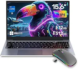 Laptops para jogos ZOLWAYTAC, i3 (2C/4T, até 3,2 GHz), SSD M.2 de 12 GB + 512 GB, IPS FHD de 15,6 polegadas, Wi-Fi e Bluetooth, laptop portátil de alumínio, teclado retroiluminado, prata