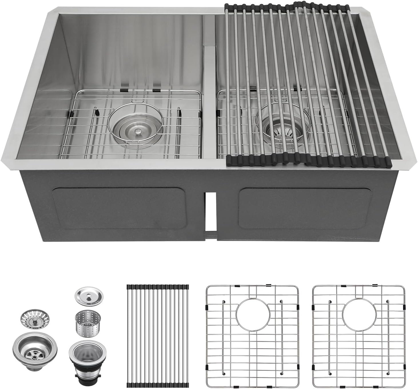 Lordear 28 Undermount Sink Double Bowl 28 Inch Kitchen Sink Undermount Low Divide Double Bowl 50/50 16 Gauge Stainless Steel Kitchen Sinks Handmade