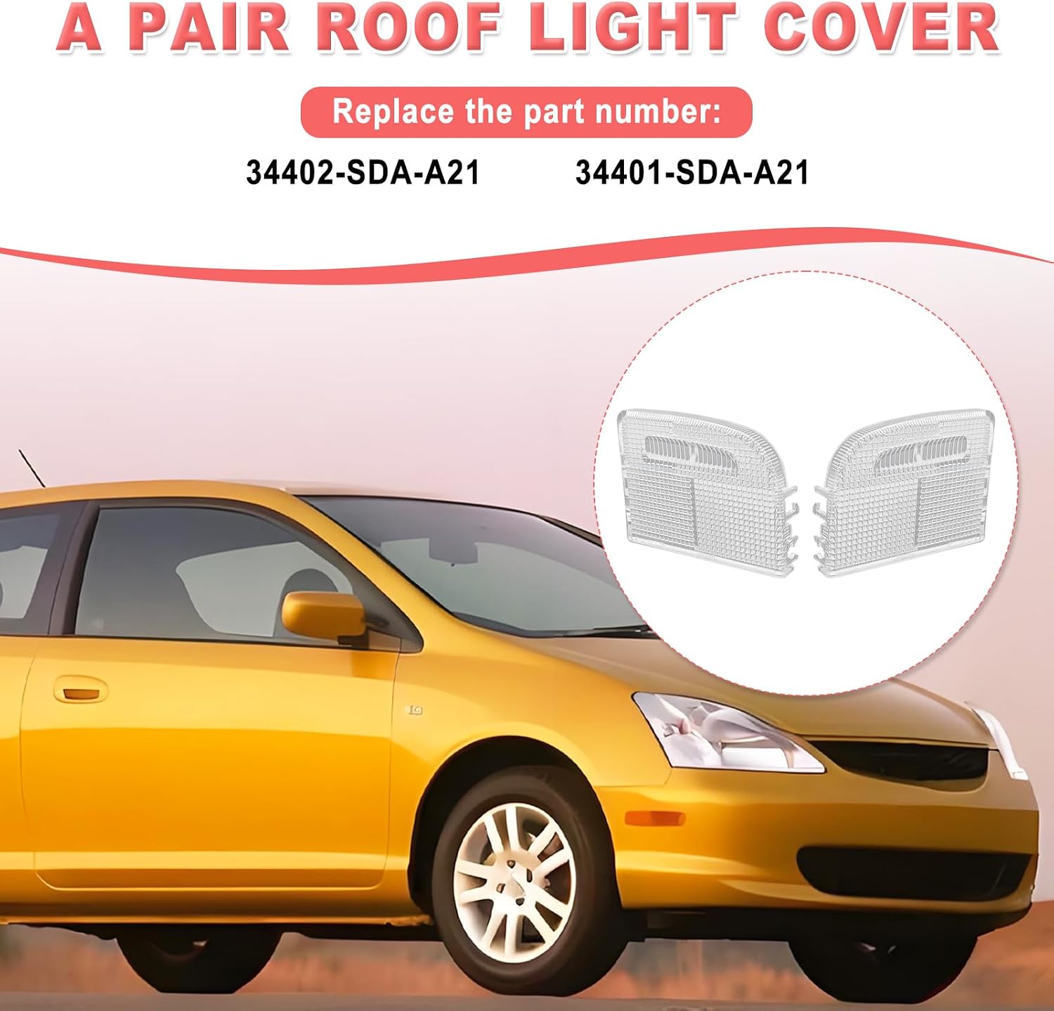 Interior Dome Light Cover Roof Map Light Lens Compatible with Honda CR-V 2007-2020, Accord 2003-2020, Civic 2006-2020, Fit 2009-2013 2015-2020 etc, Replace #34401-SDA-A21 & 34402-SDA-A21