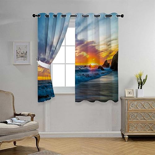 Miniatura 3 de Cortinas de oscurecimiento de habitación, mar y cielo, playa, paisaje, cortinas temporales para puerta para Ventanas de Cuarto 55 pulgadas de ancho