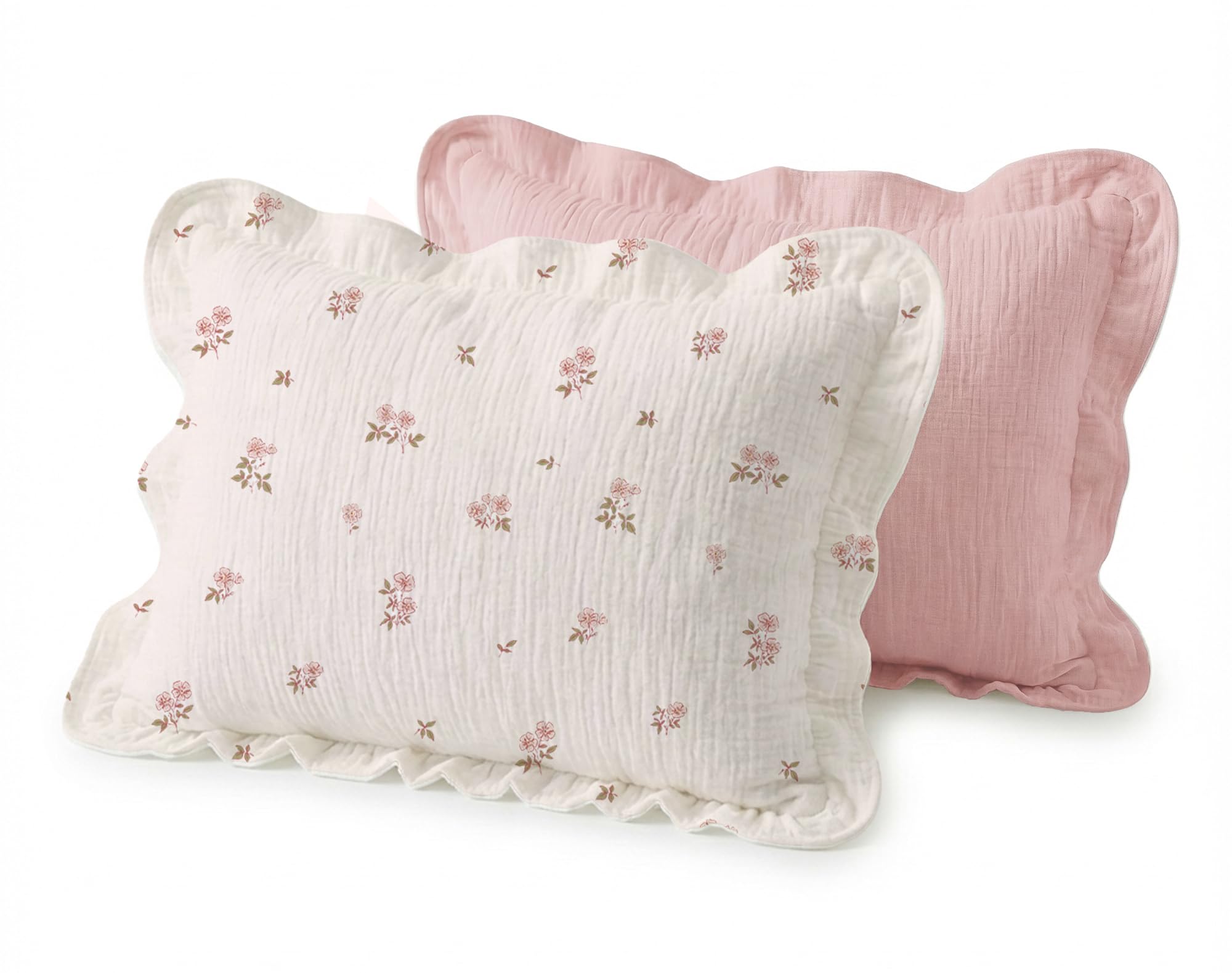 Wimist Toddler Pillowcases for 13"x18" Pillow 2 Pack, Muslin Small Toddler Baby Kids Travel Pillow Covers for Boys Girls with Envelope Closure (Vintage Blossom-Ruffled, 13 x 18 Inch)