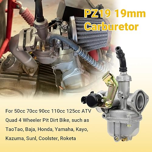Miniatura 2 de HIAORS Carburador PZ19 de 0.748 in con estrangulador de cable compatible con Taotao Coolster 110cc 125cc Apollo Sunl NST Coolsport Lifan Baja ATV