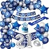 21st Birthday Decoration Men 21 Years Blue Silver Balloon Arch Kit with Happy Birthday Banner Cake Topper Tablecloth Birthday Sash Large Number 21 Balloons Chrome Blue Silver Balloons