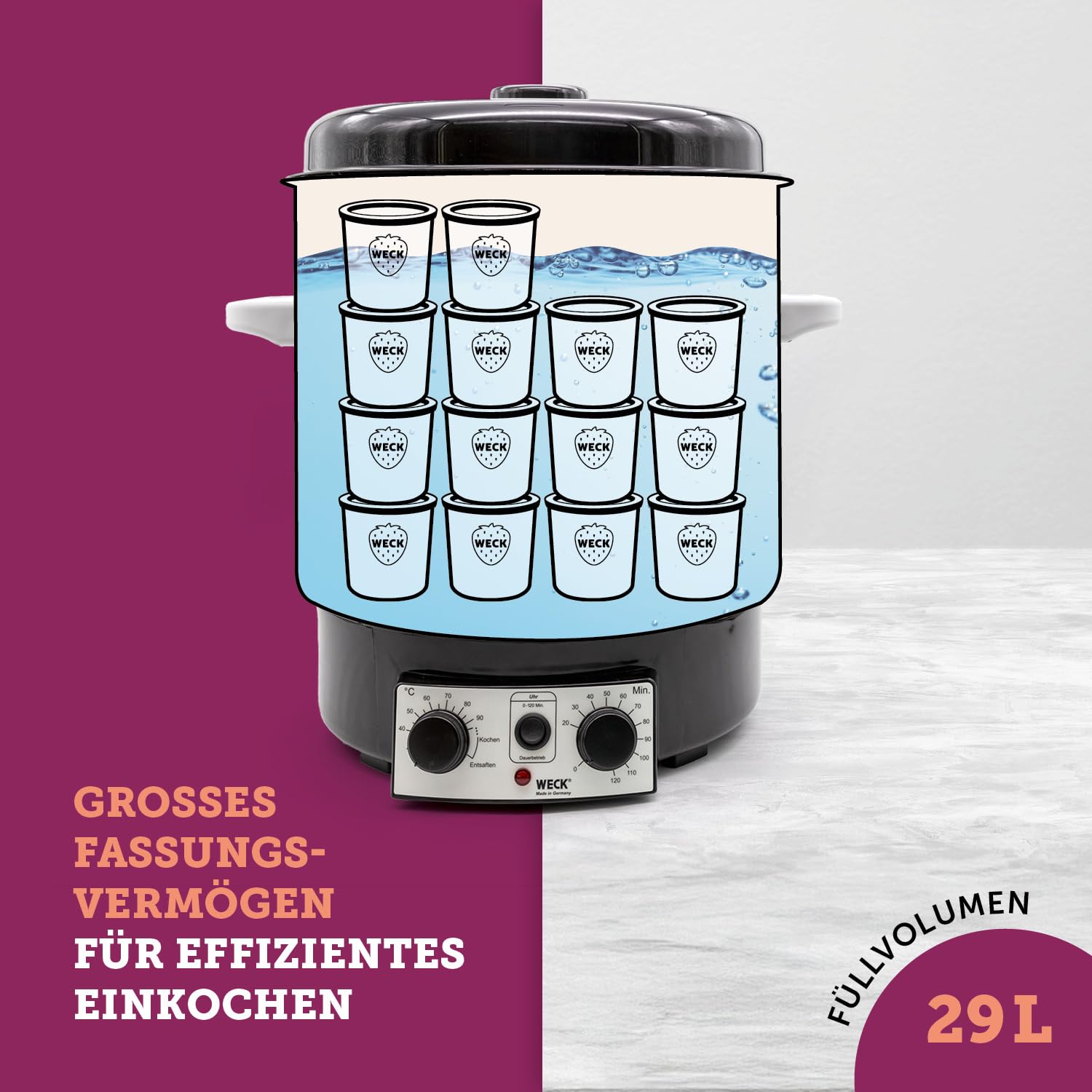 WECK Einkochautomat WAT 15 29 Liter emailliert Thermostat Zeitschaltuhr Schwarz