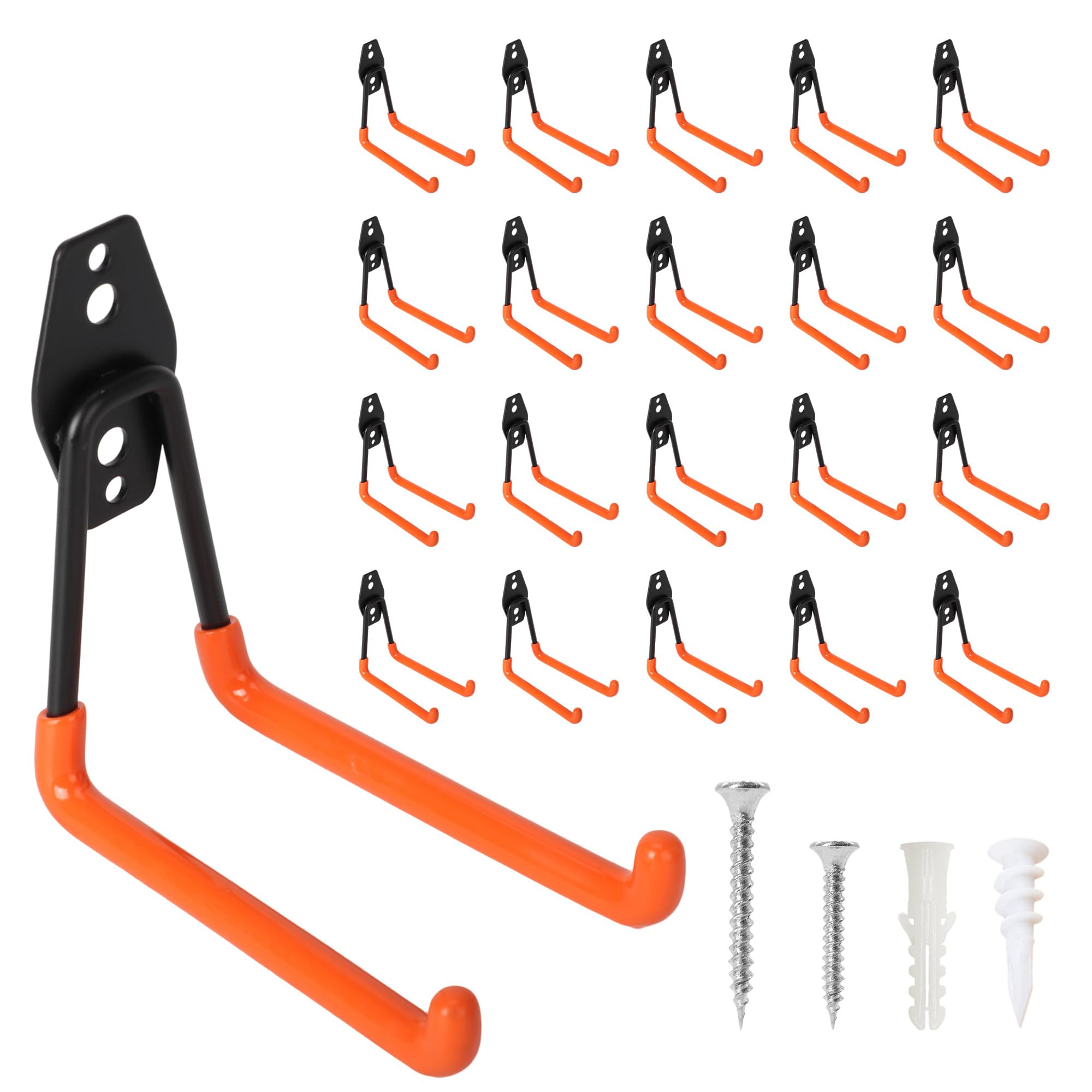 Goumthe 20 Pack Garage Hooks Heavy Duty, Garage Storage Hooks for Hanging Ladder Hooks, Wall Mount Hangers for Bike, Yard Tools, Garage Organization with Anti-Slip Coating