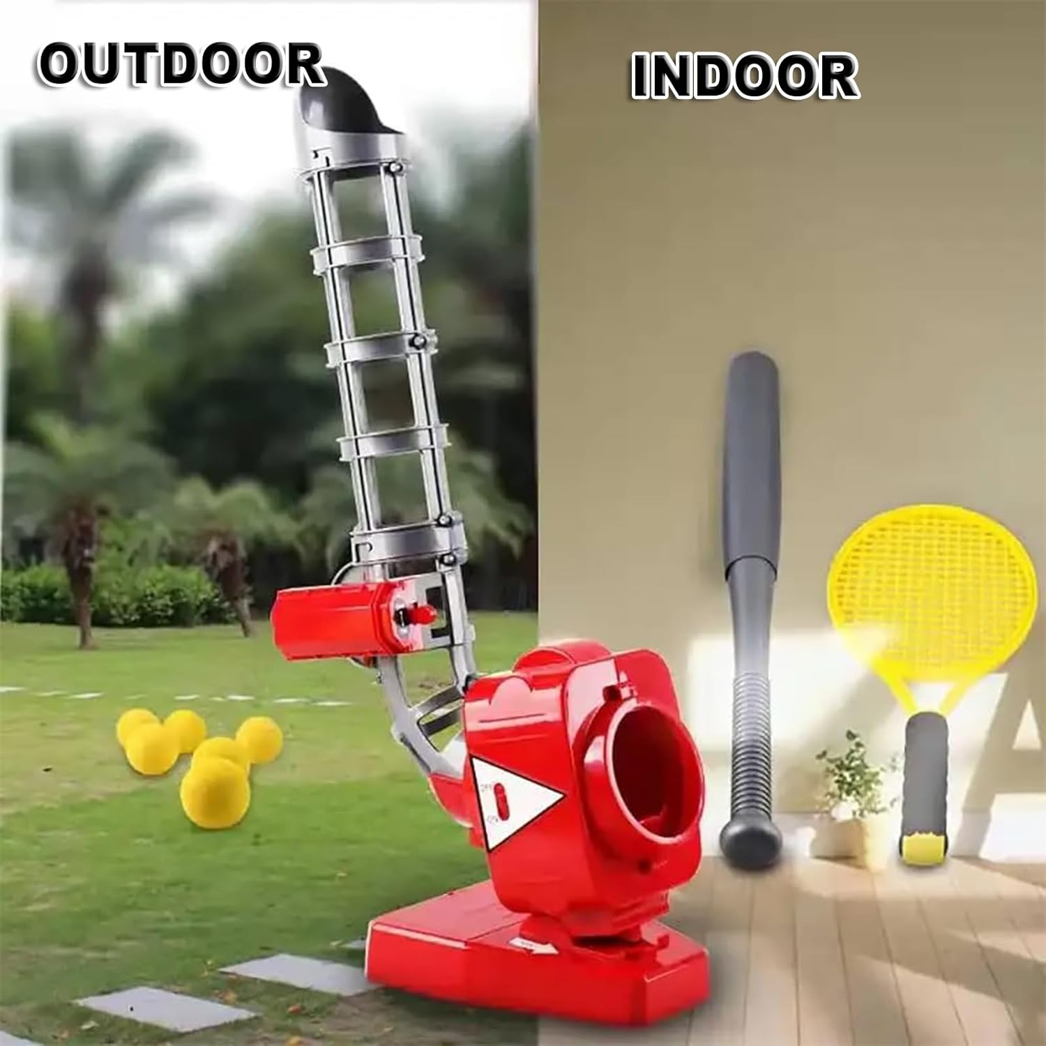 Baseball Pitching Machines, Electronic Softball Pitching Baseball Trainer Machine, with Tennis Racket/Baseball Bat/10 Balls, Height Adjustable/Balls Every 5-7S, for Tennis Training