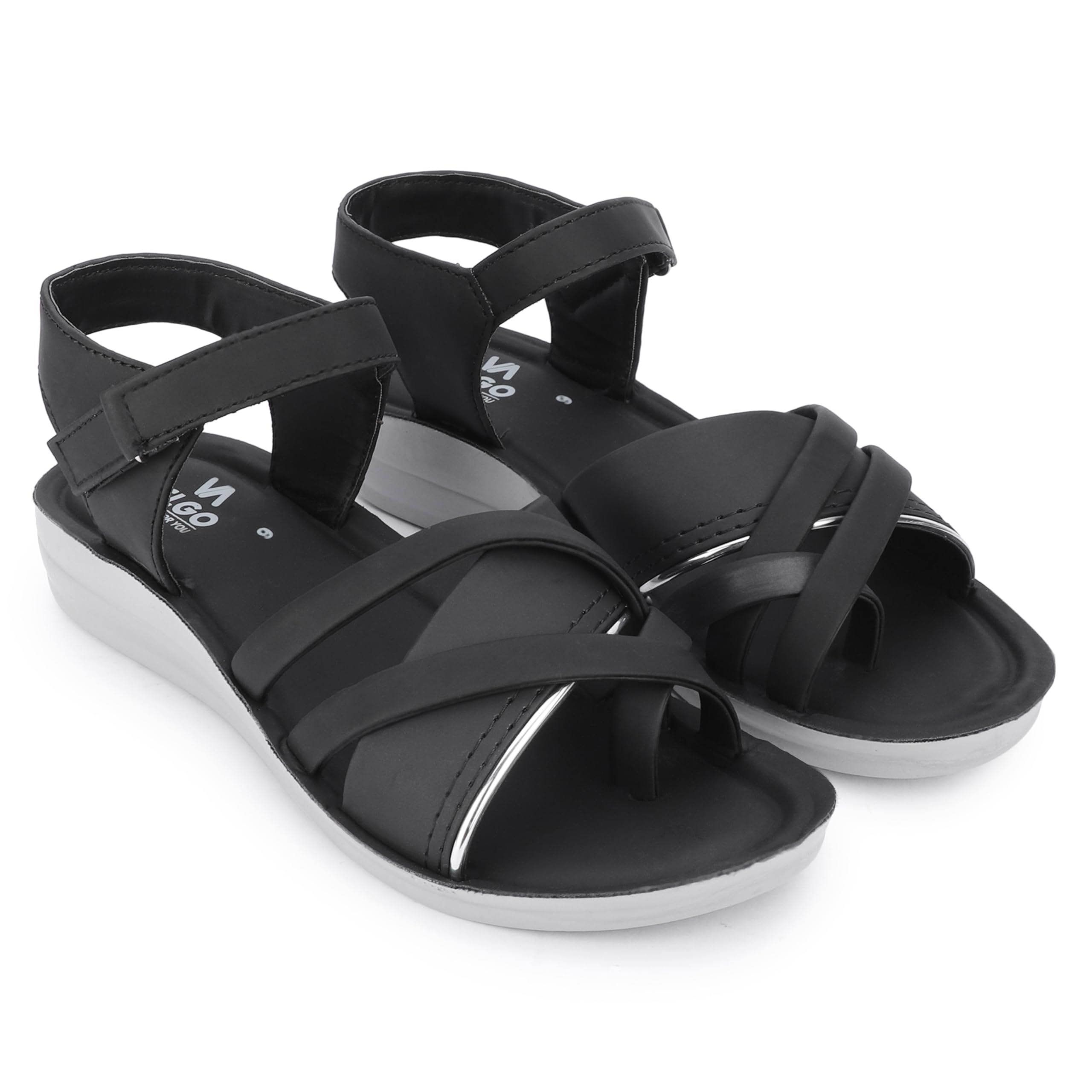 ango Women's Black Gladiator Sandals with Platform Sole, Strappy Design, Casual For Girls-picture-38