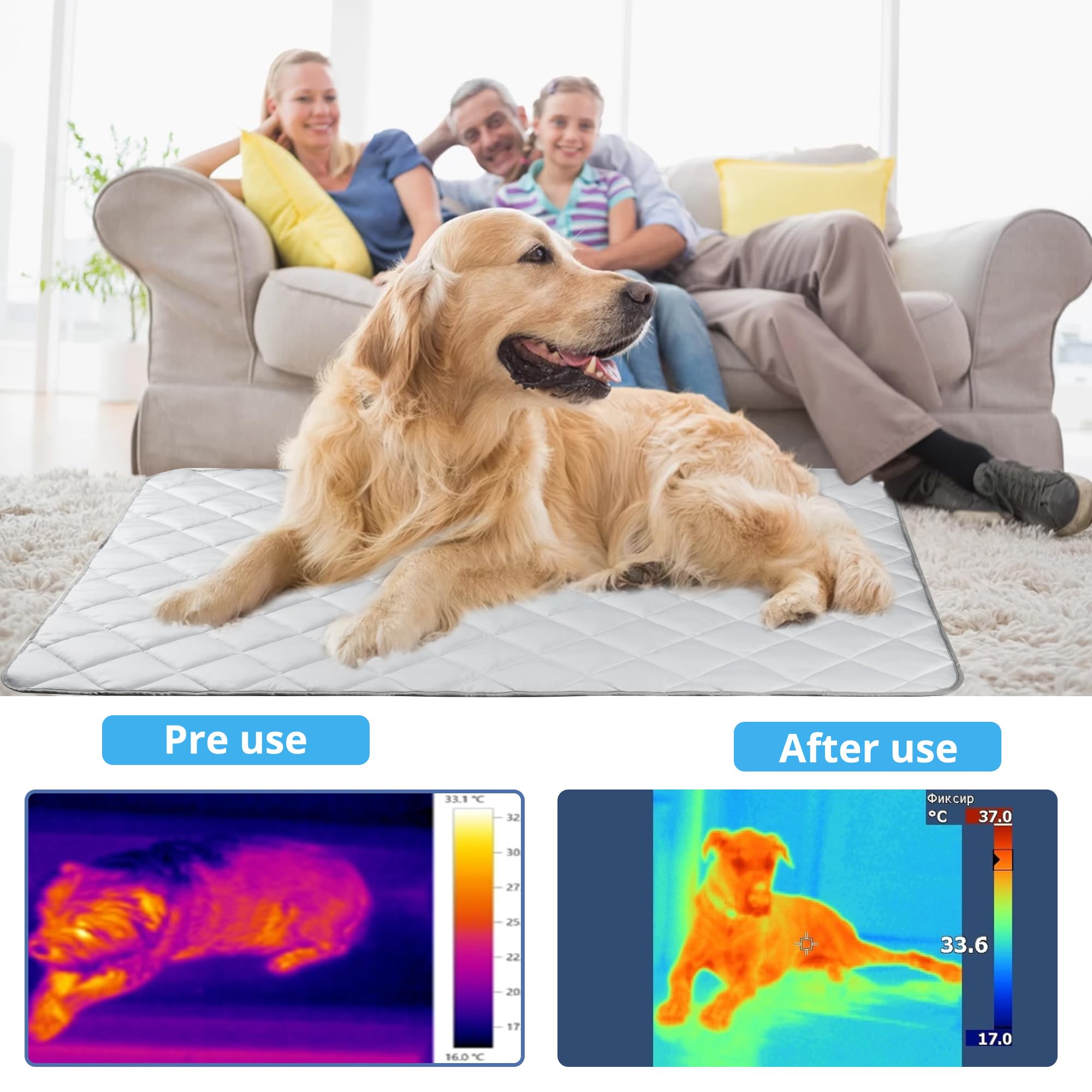 Alfombrilla de refrigeración para perros, gatos, mascotas, lavable, para verano, para perrera, manta de hielo fresca para interiores y exteriores, artículos esenciales de playa, color gris claro,