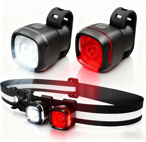 Luz de bicicleta impermeable IPX6, con 5 + 5 modos, impermeable, tipo C, para montar por la noche, luces de bicicleta de larga vida útil de 17 horas