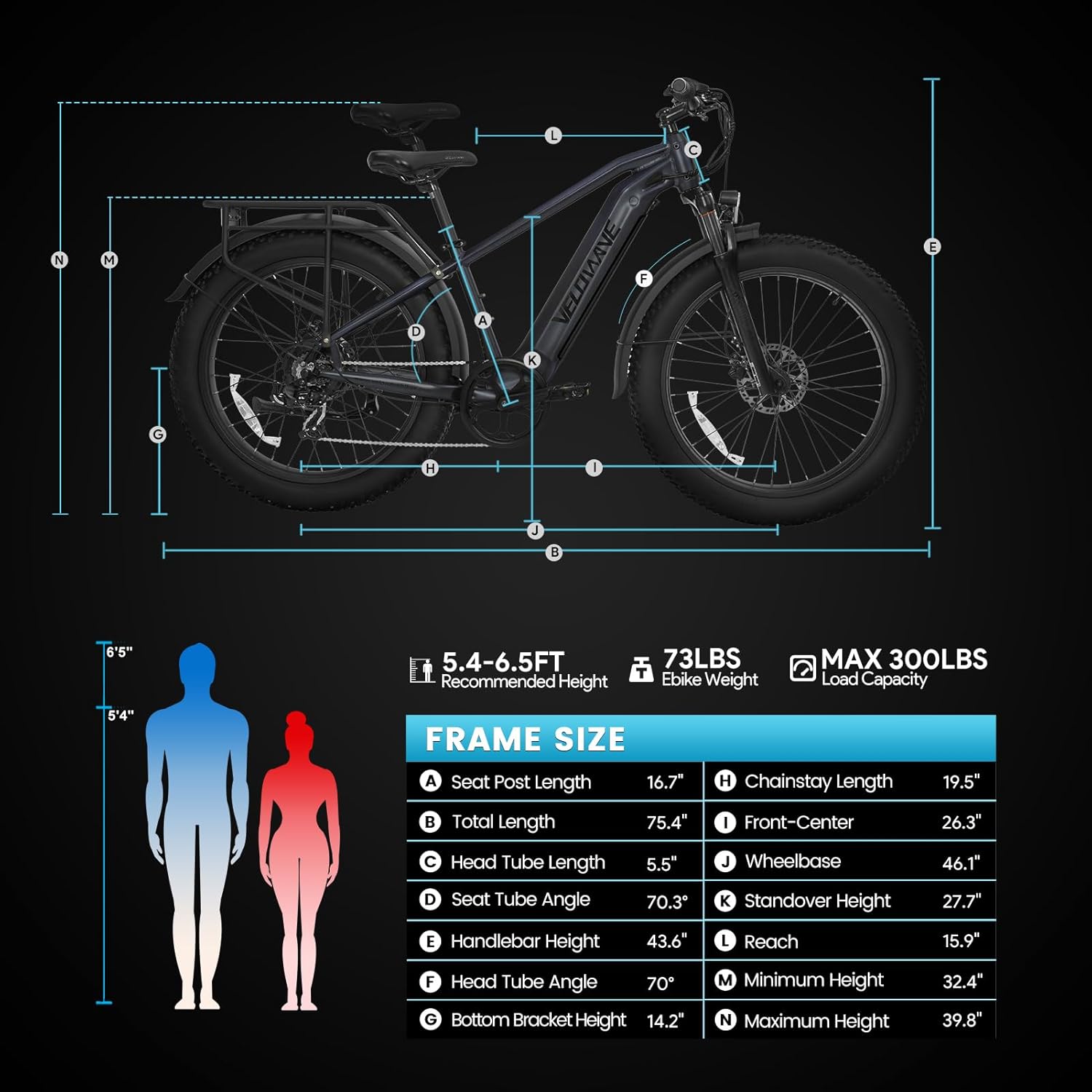 VELOWAVE Electric Bike for Adults Peak 1200W BAFANG Motor 28MPH Mountain Ebike 47.97V 14.4AH Removable LG Cells Battery 26'' Fat Tire E Bike Shimano 7-Speed