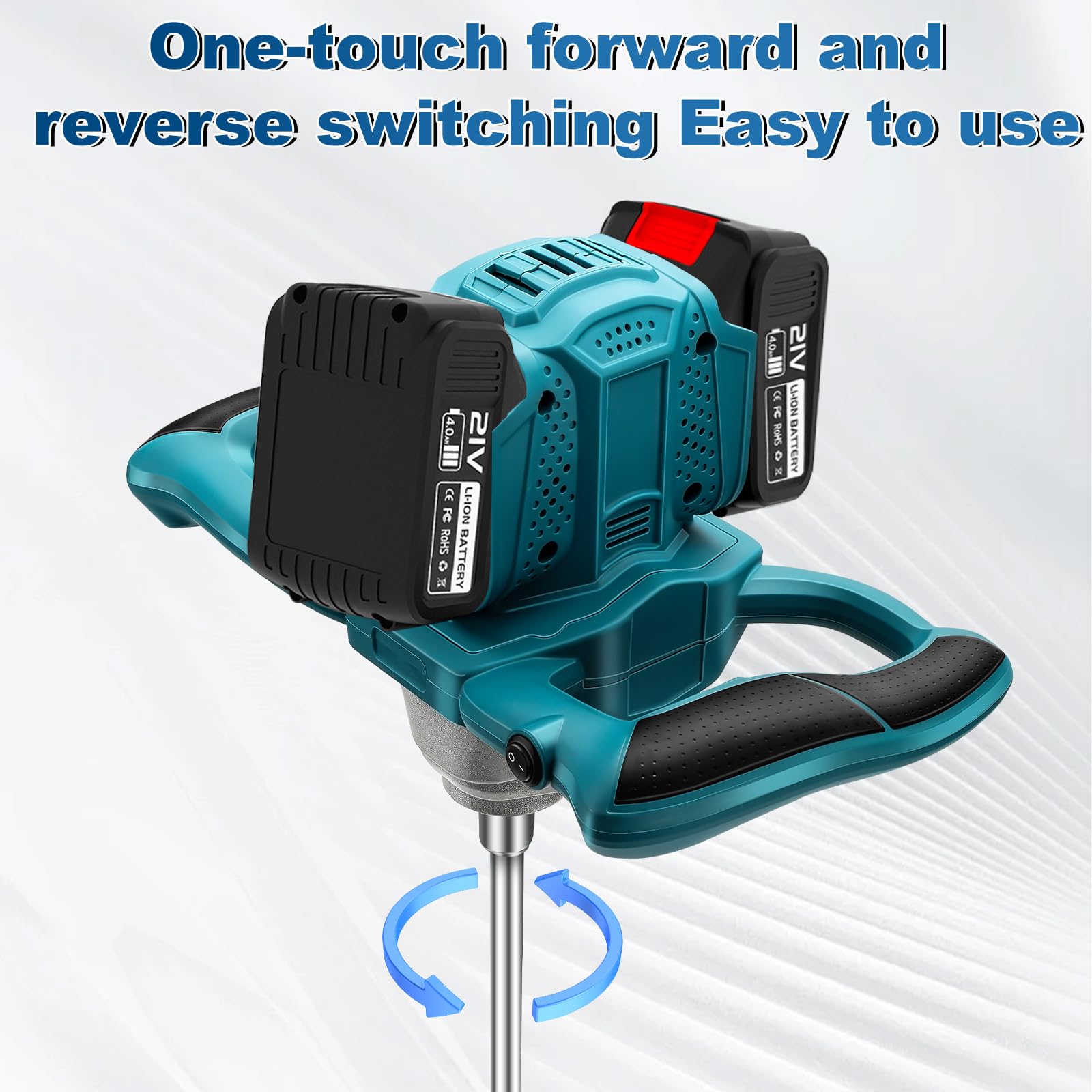 Miscelatore per Malta con 2 Batterie, Miscelatore Elettrico Professionale, Agitatore da 1200 W, Miscelatore per Cemento a 6 marce, Interruttore Bloccabile, ergonomico, Miscelatore industriale